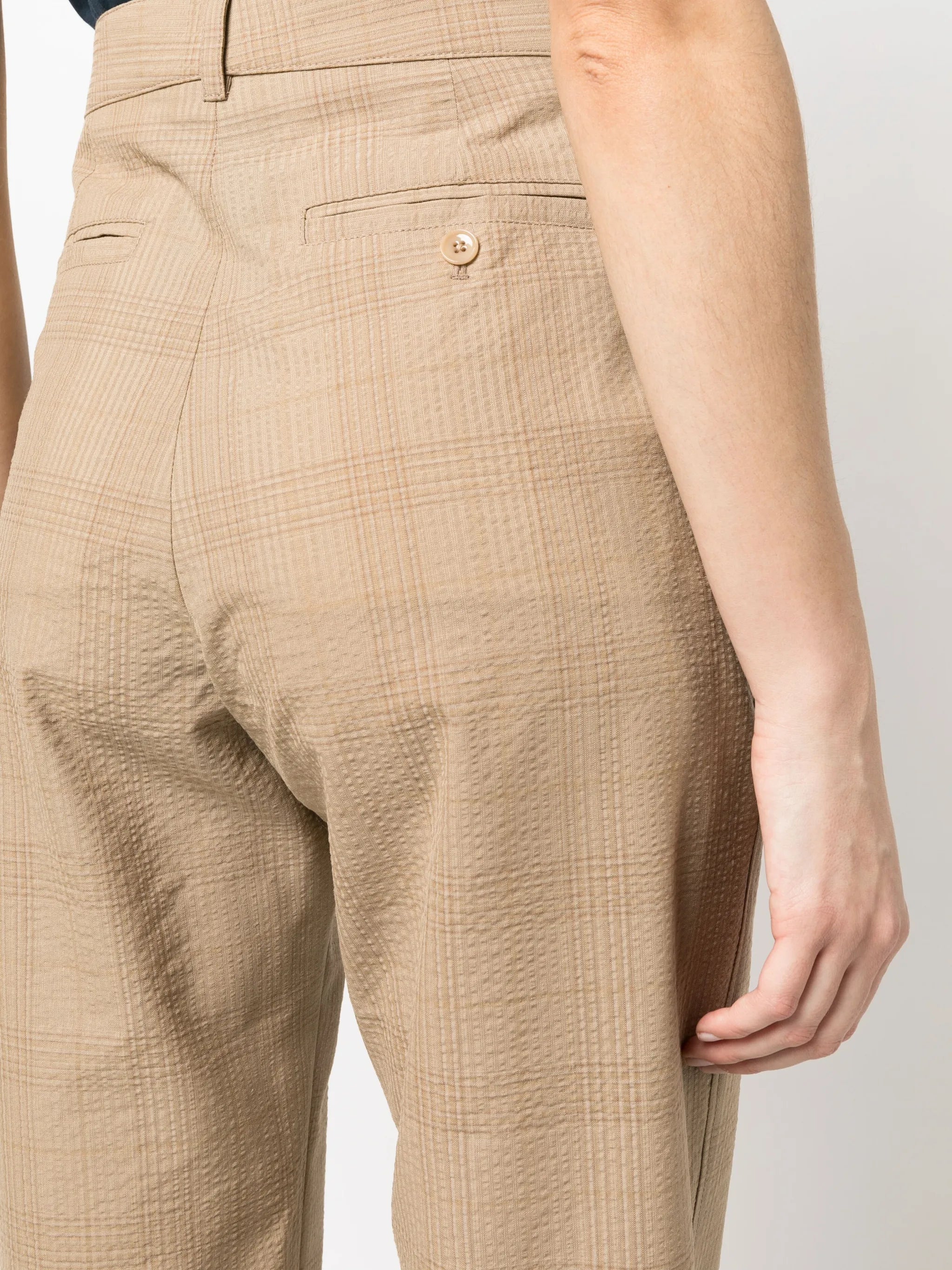 check-print high-waisted trousers