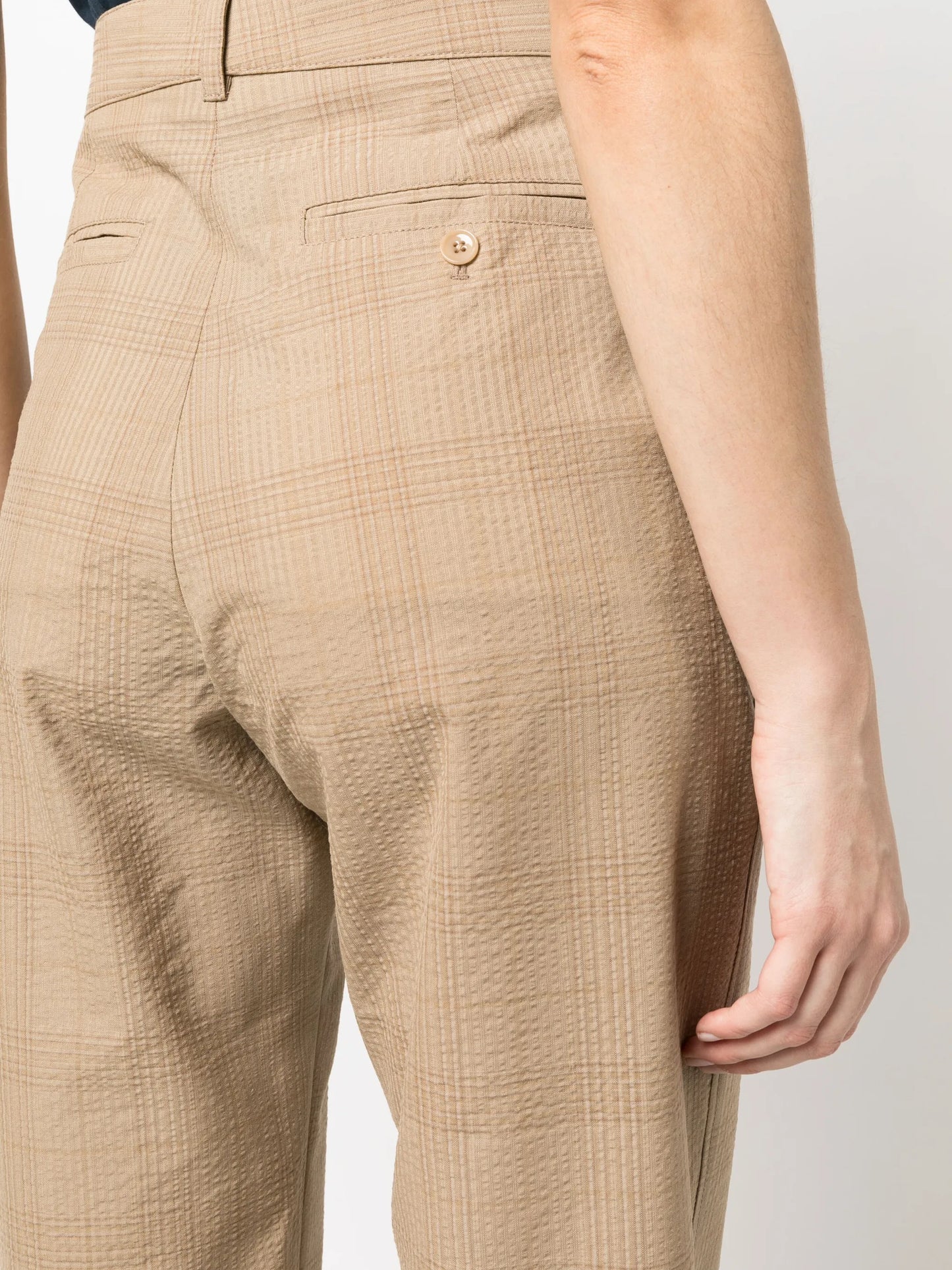 check-print high-waisted trousers