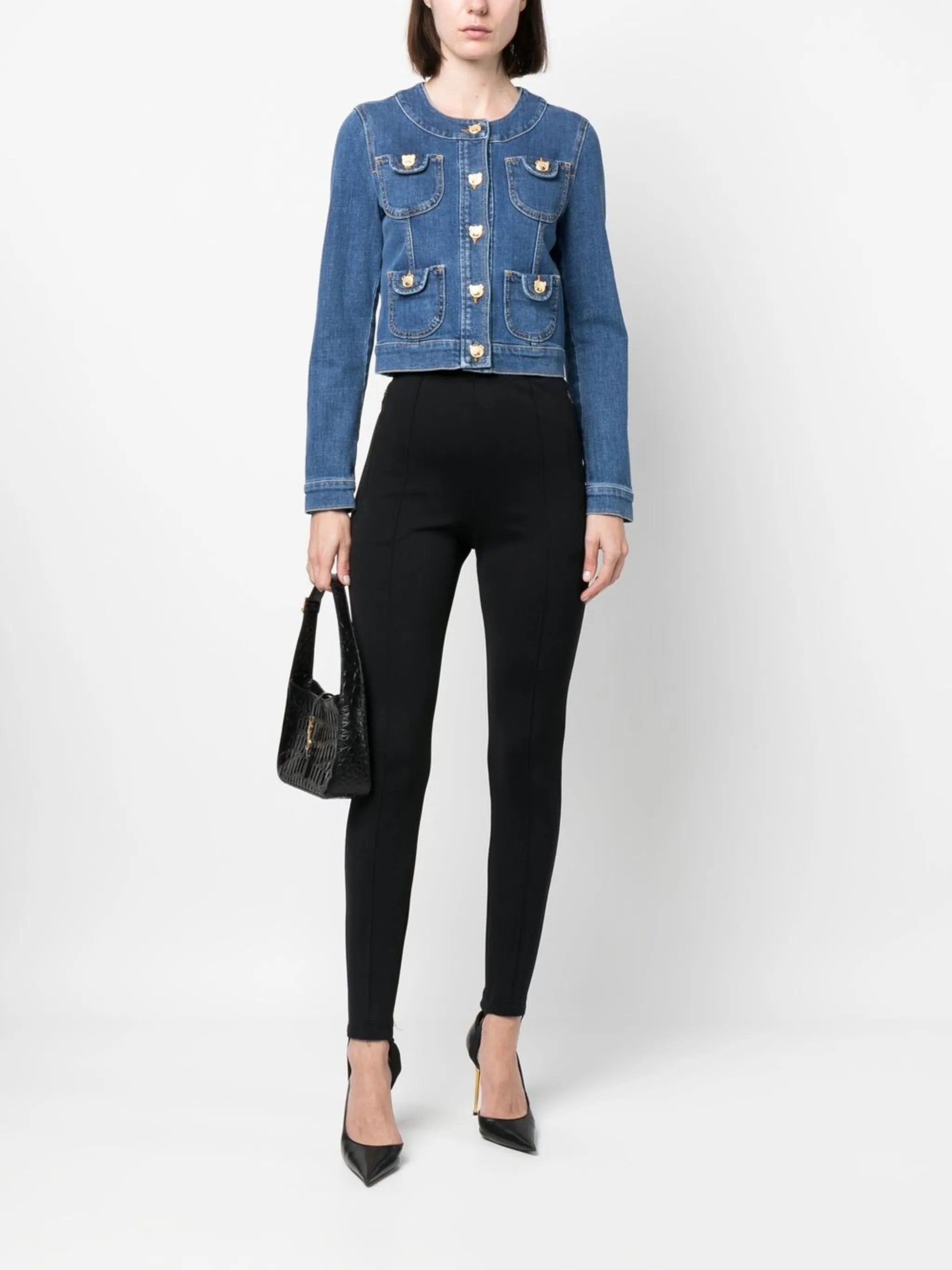 Toy-bear shaped button denim jacket