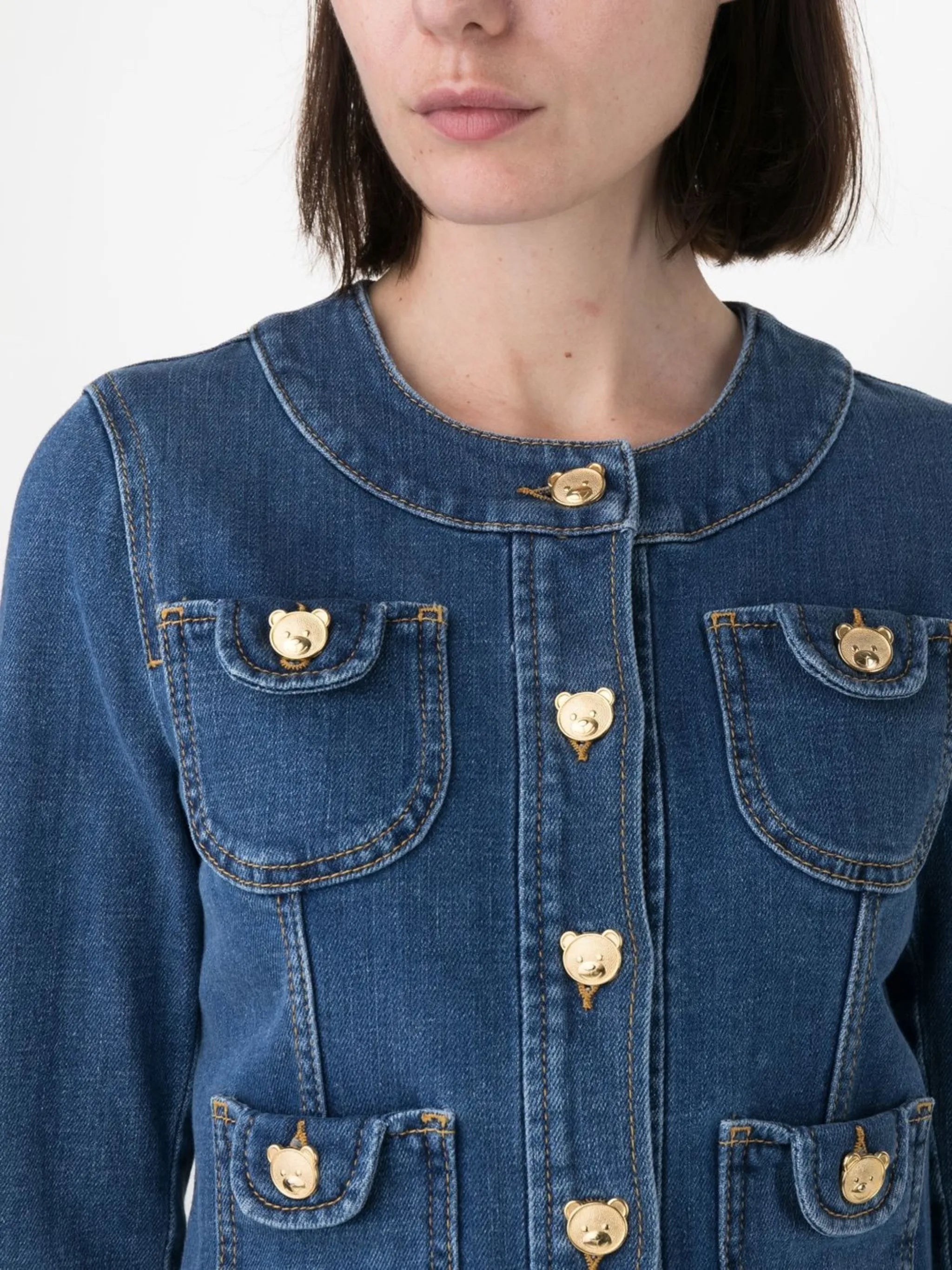 Toy-bear shaped button denim jacket