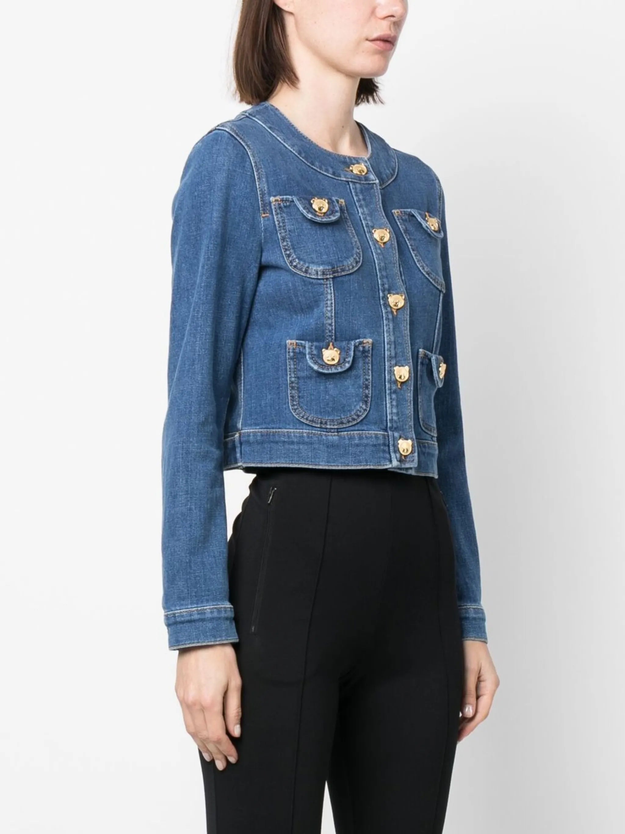 Toy-bear shaped button denim jacket
