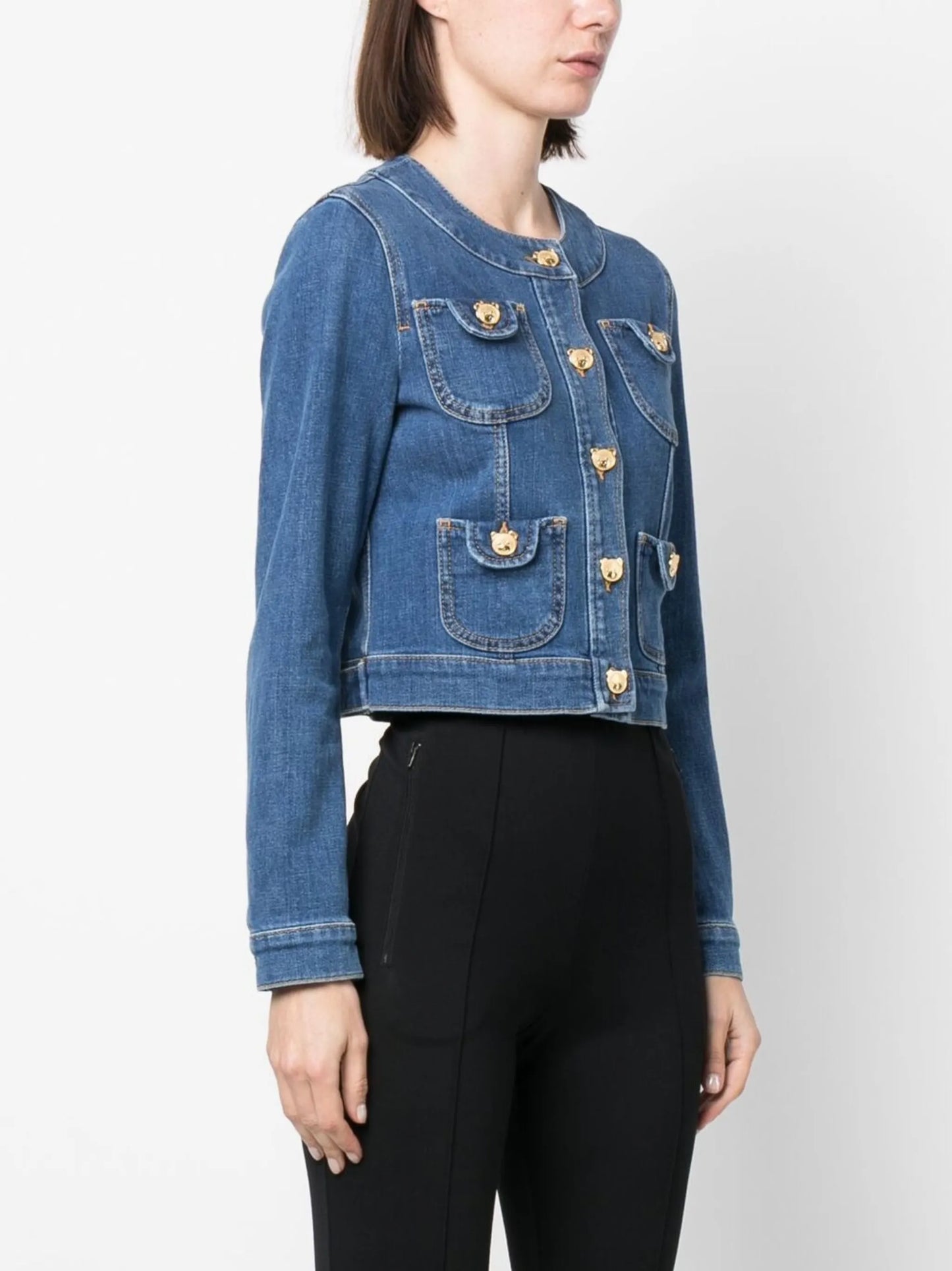 Toy-bear shaped button denim jacket