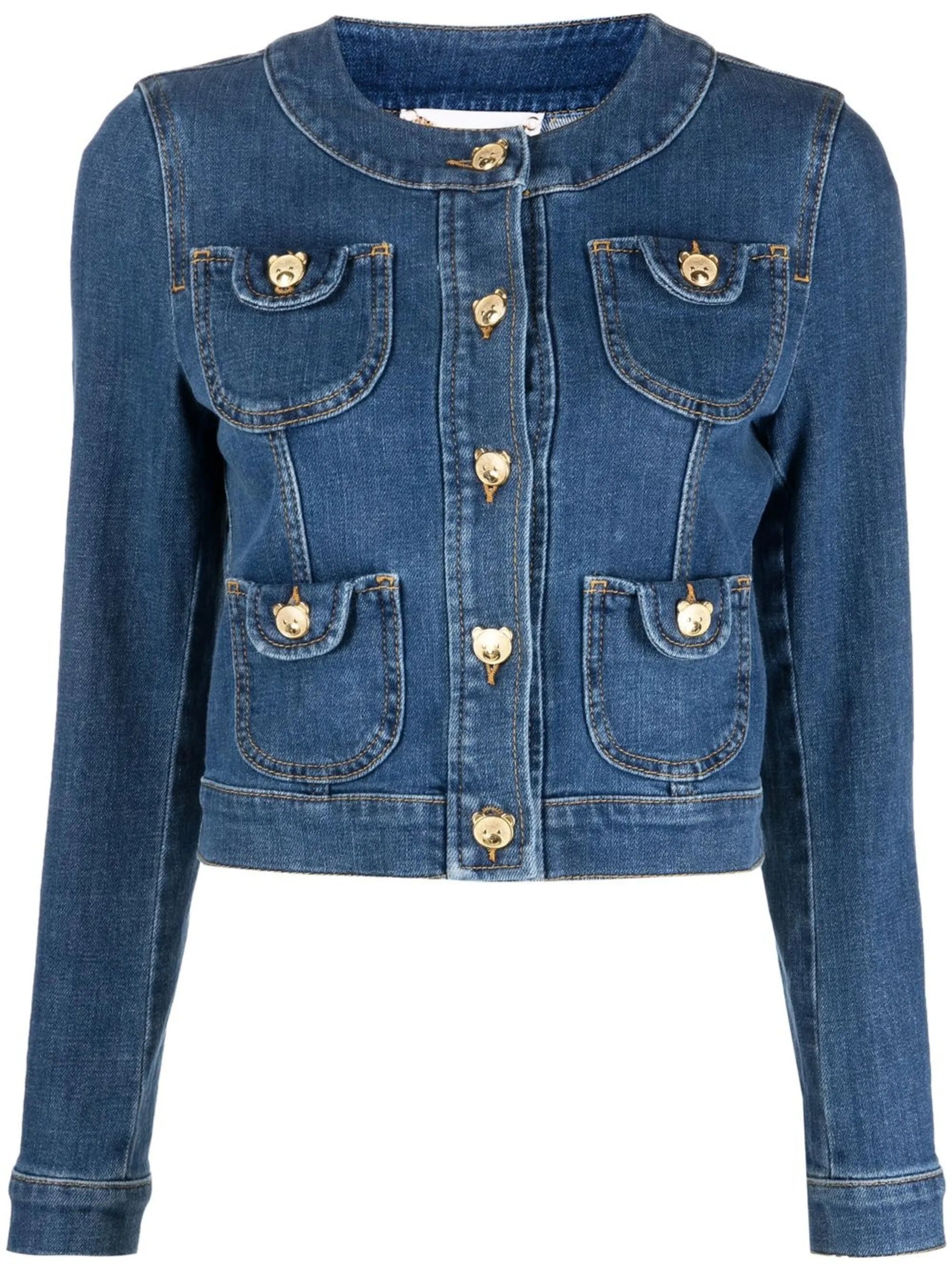 Toy-bear shaped button denim jacket
