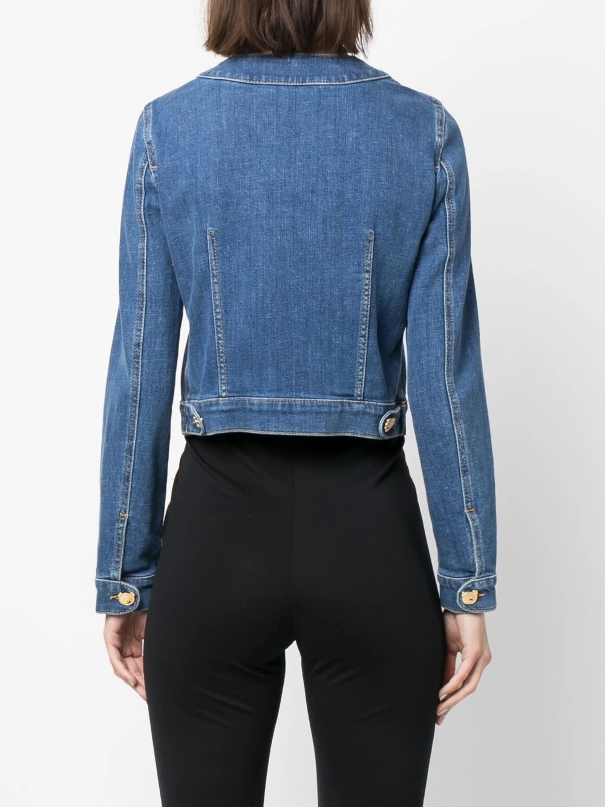 Toy-bear shaped button denim jacket