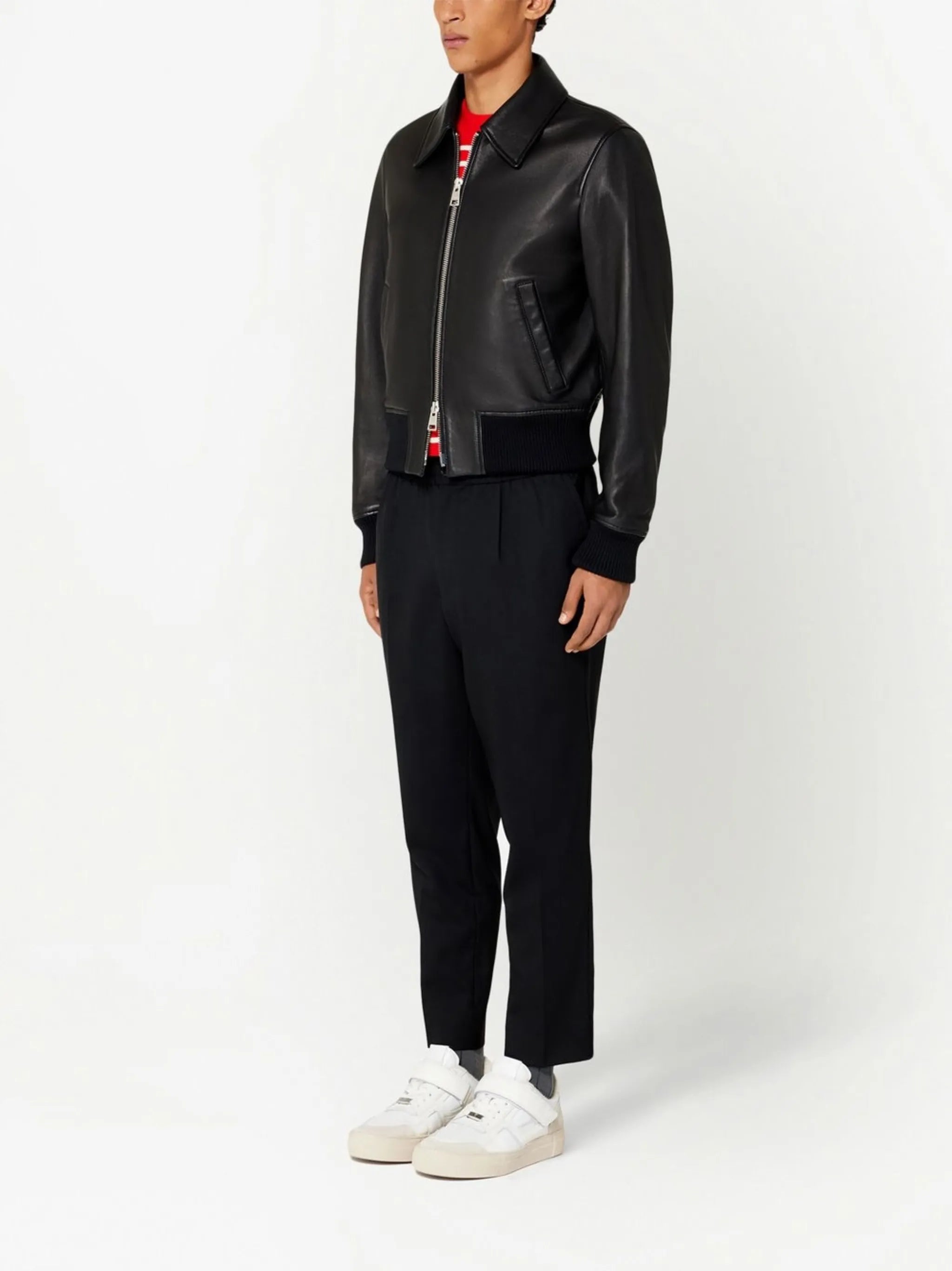 zip-up leather jacket