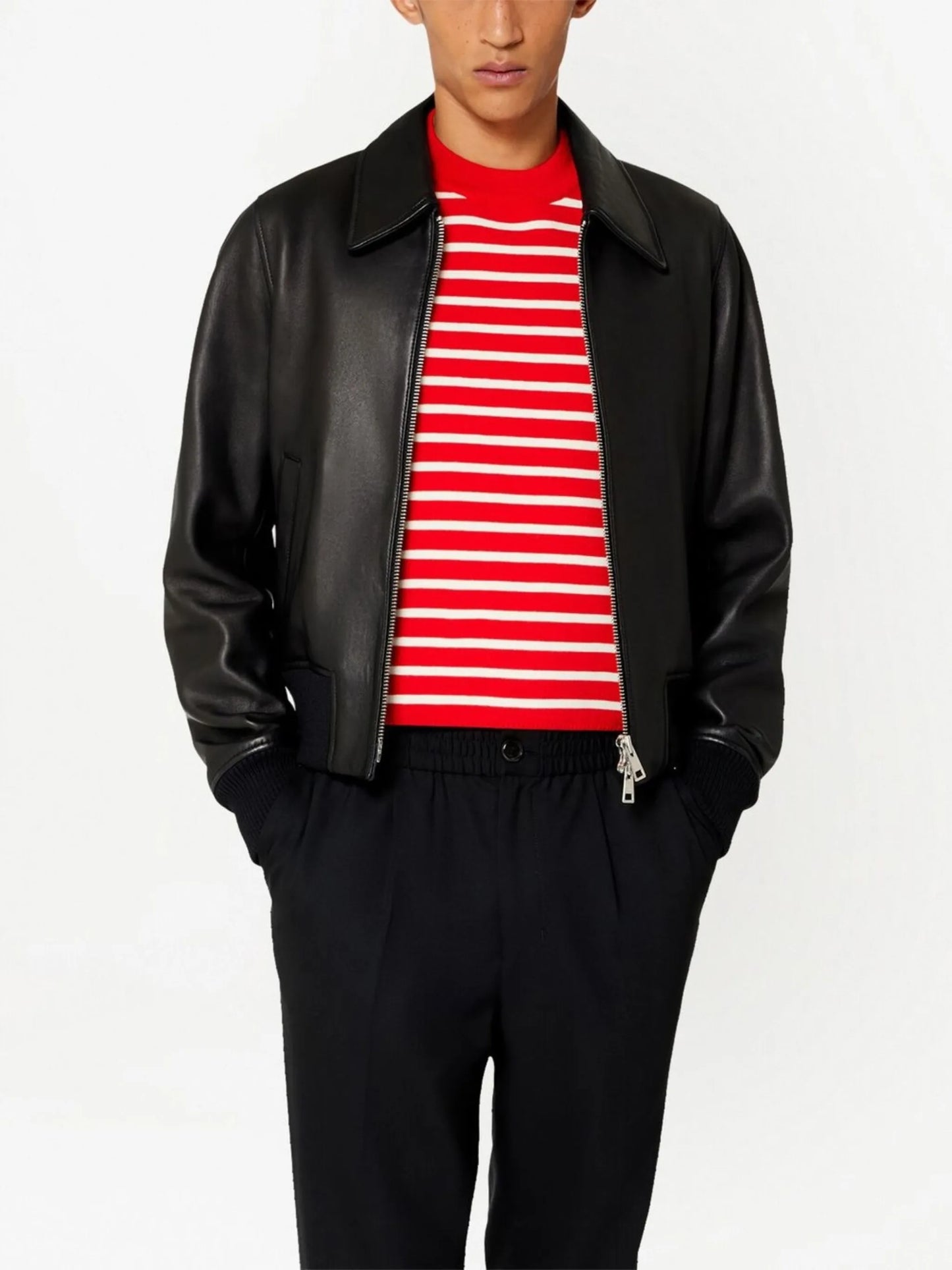 zip-up leather jacket