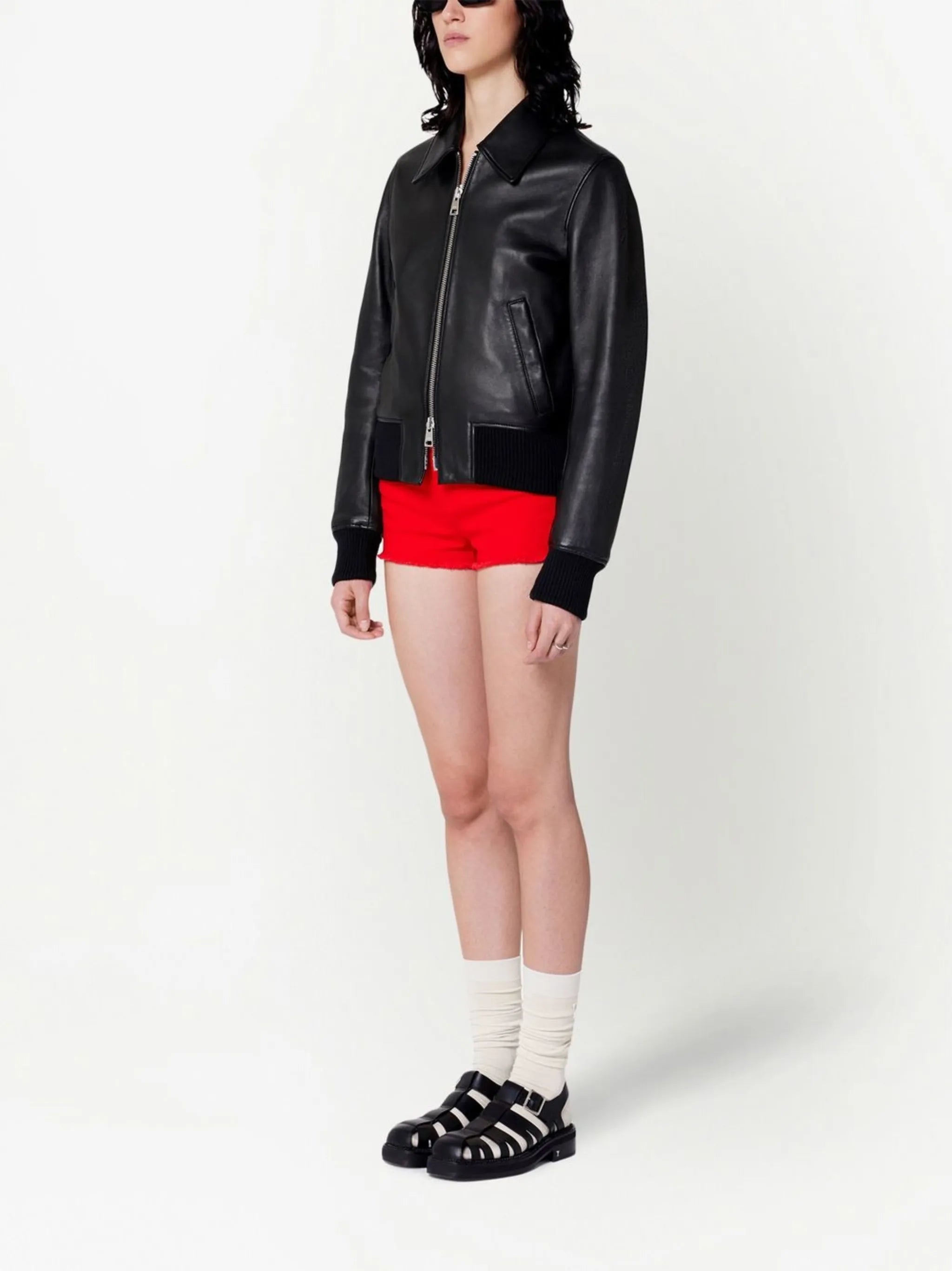zip-up leather jacket