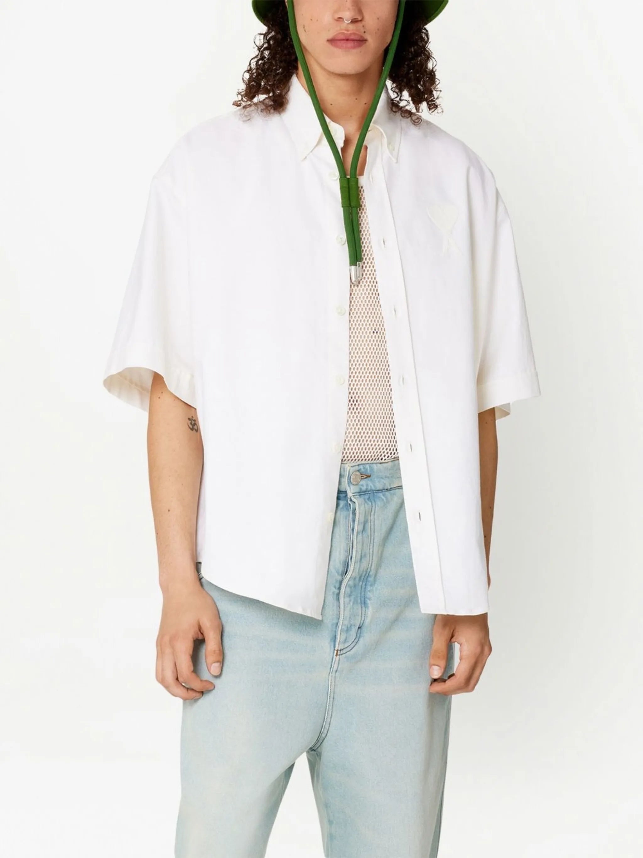 embroidered-logo button-down shirt