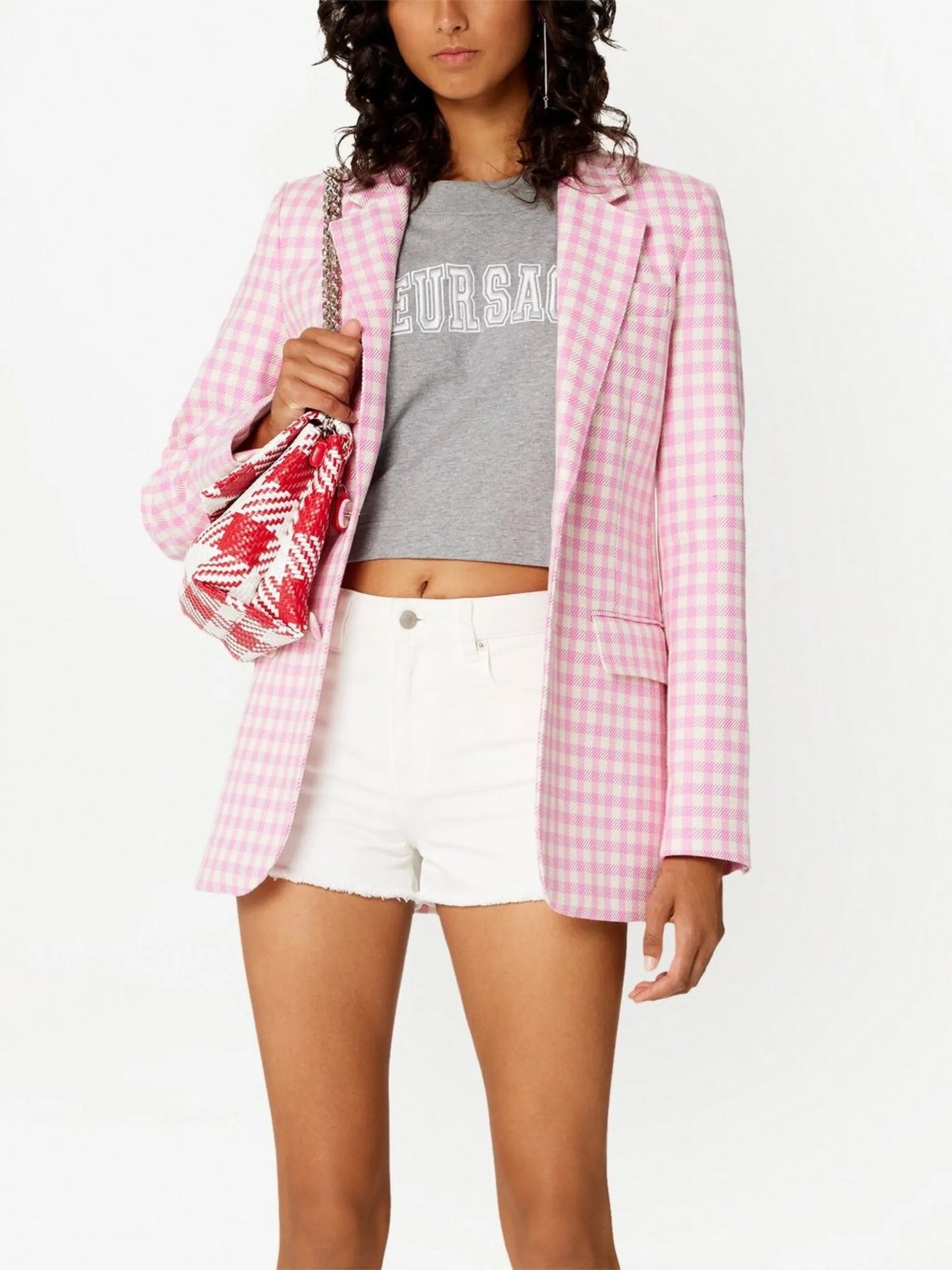 check-print single-breasted blazer