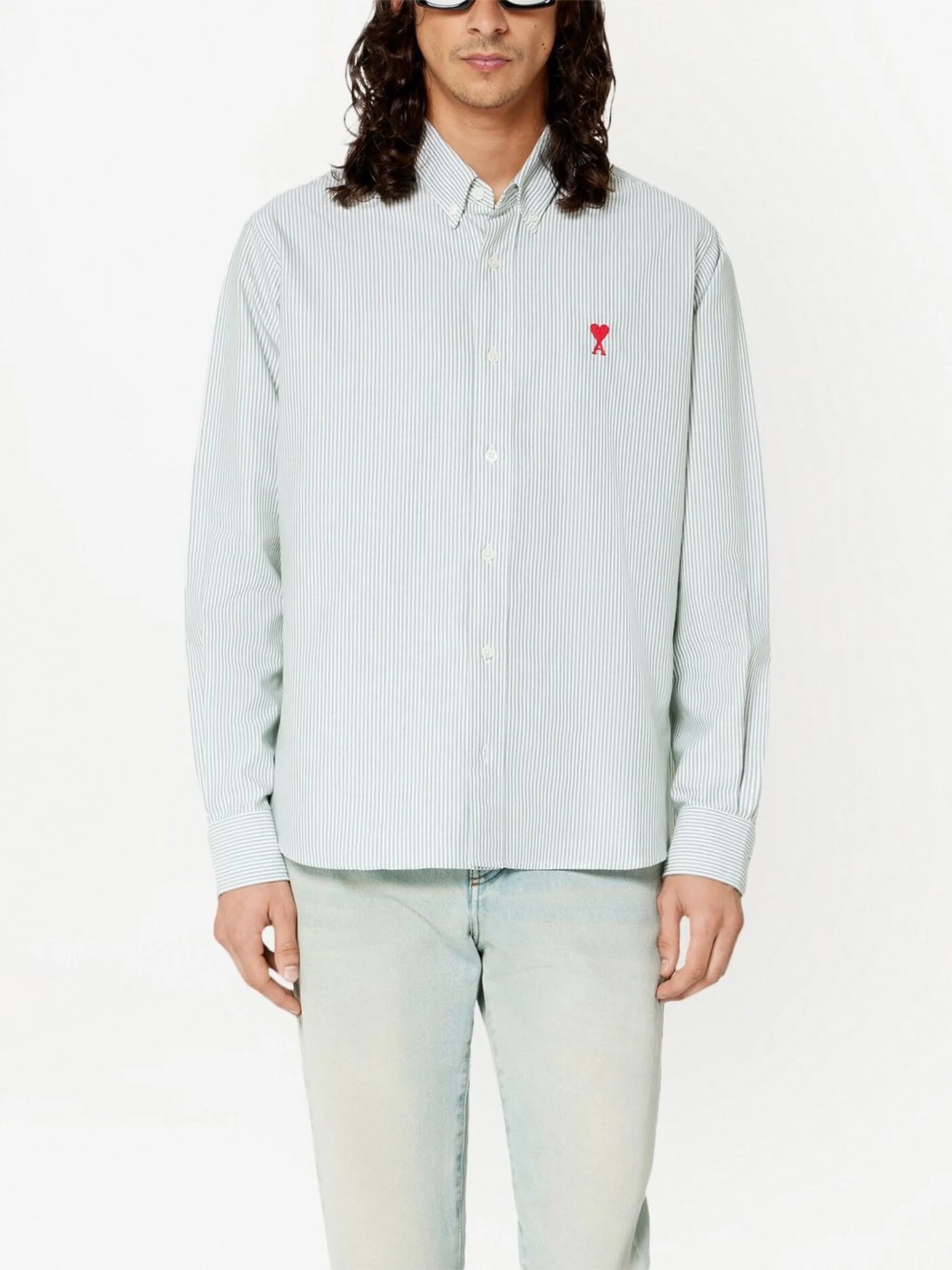 striped button-collar shirt