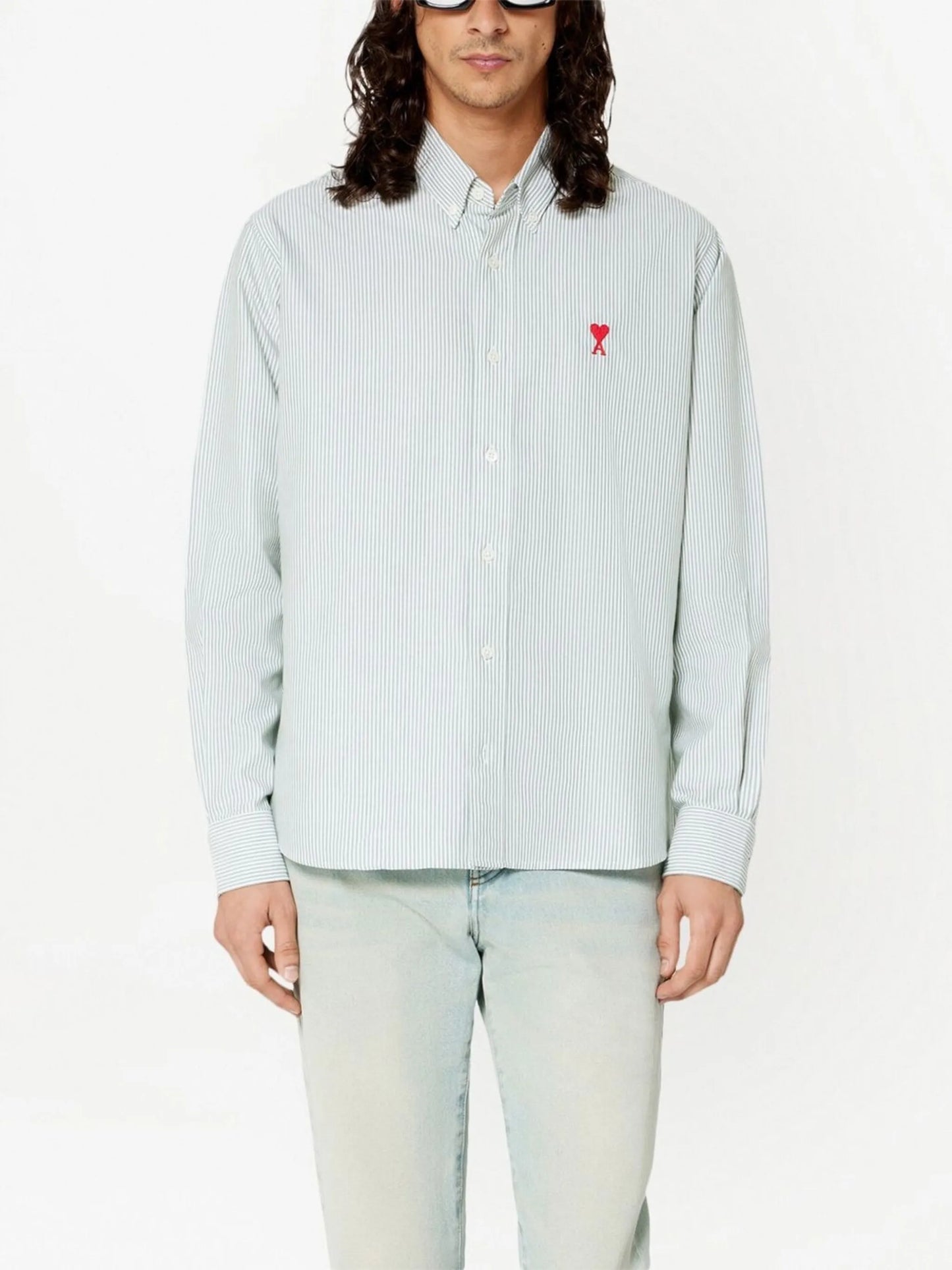 striped button-collar shirt