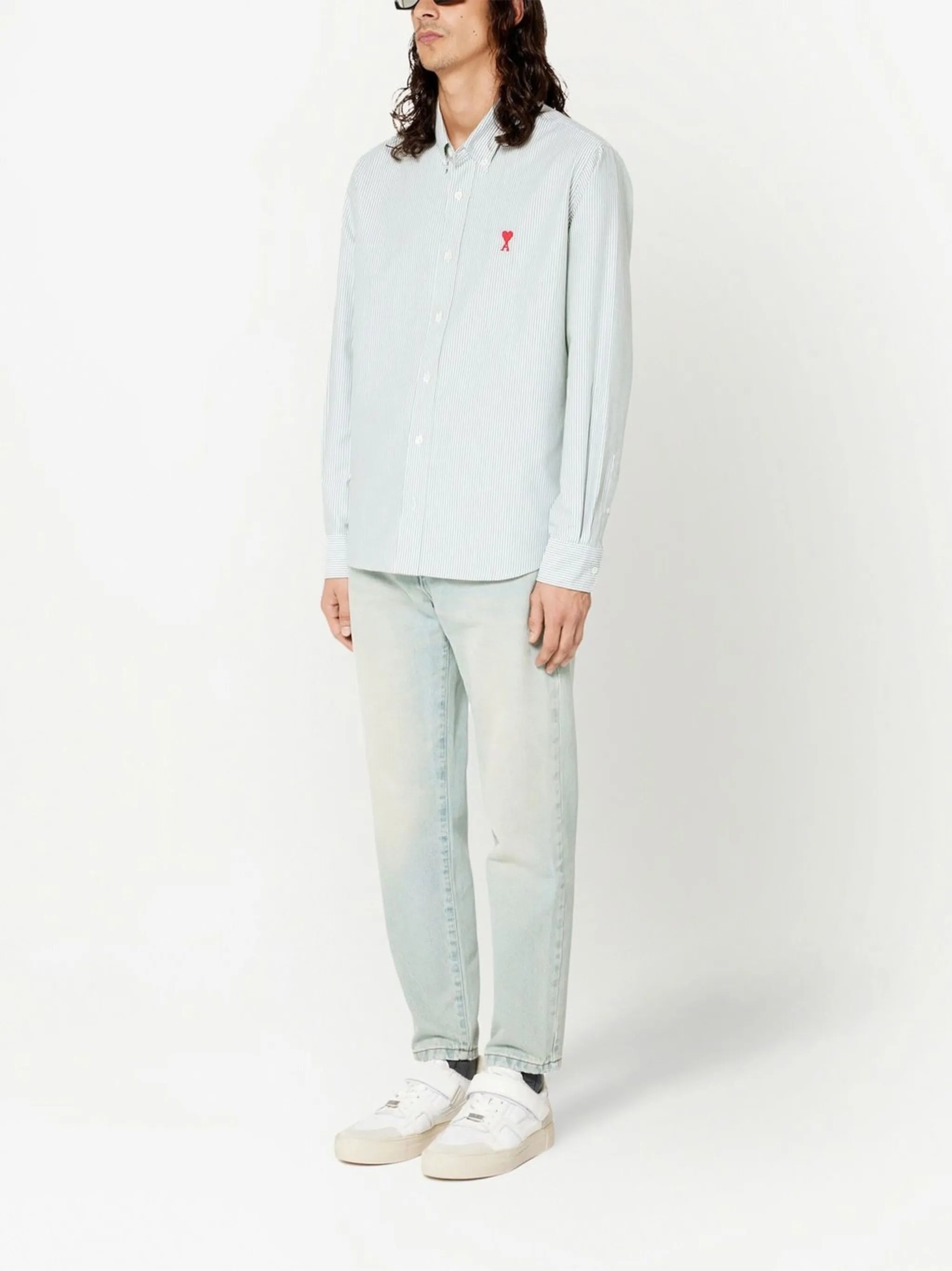 striped button-collar shirt