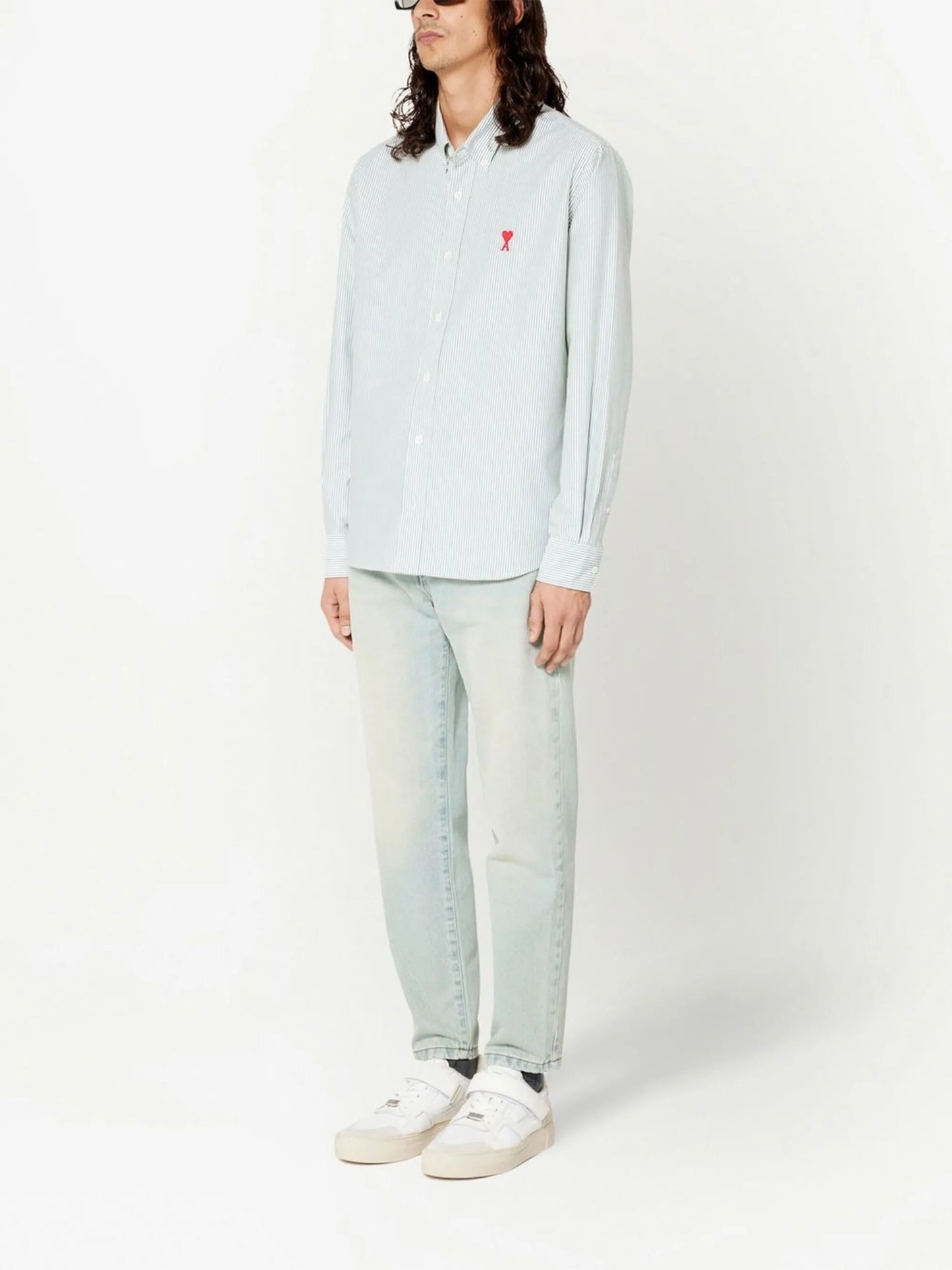 striped button-collar shirt