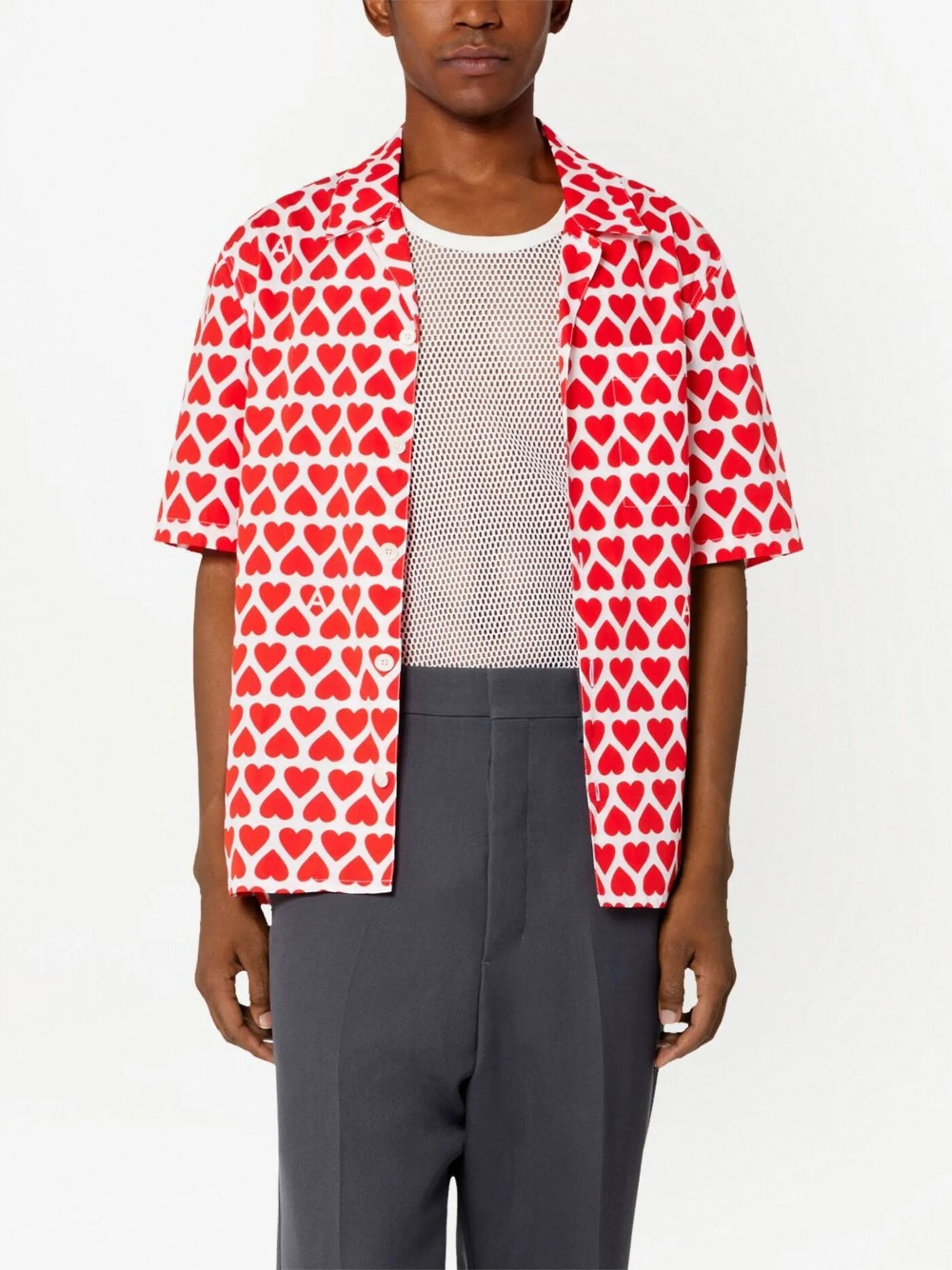 heart-print short-sleeve shirt