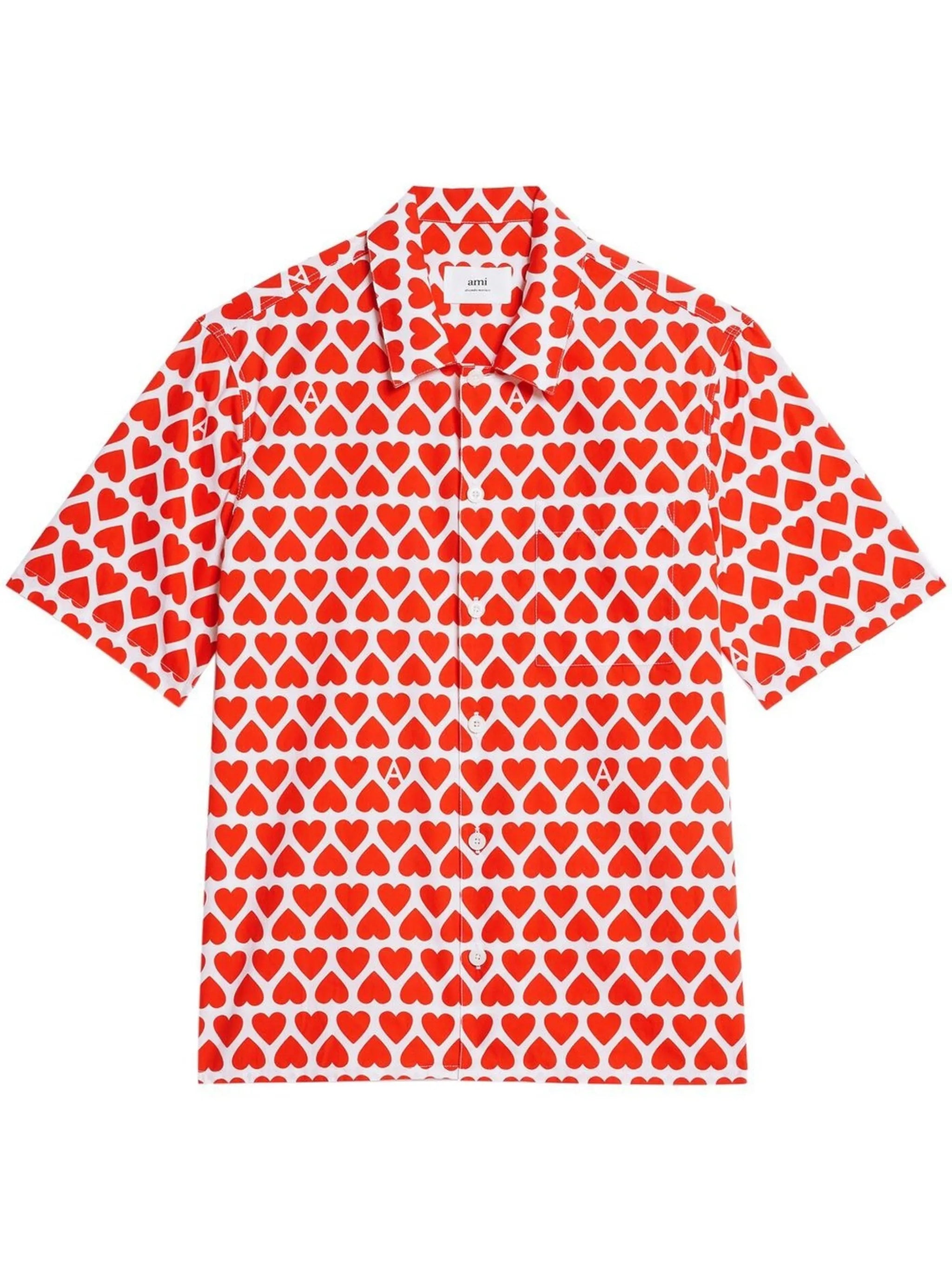 heart-print short-sleeve shirt