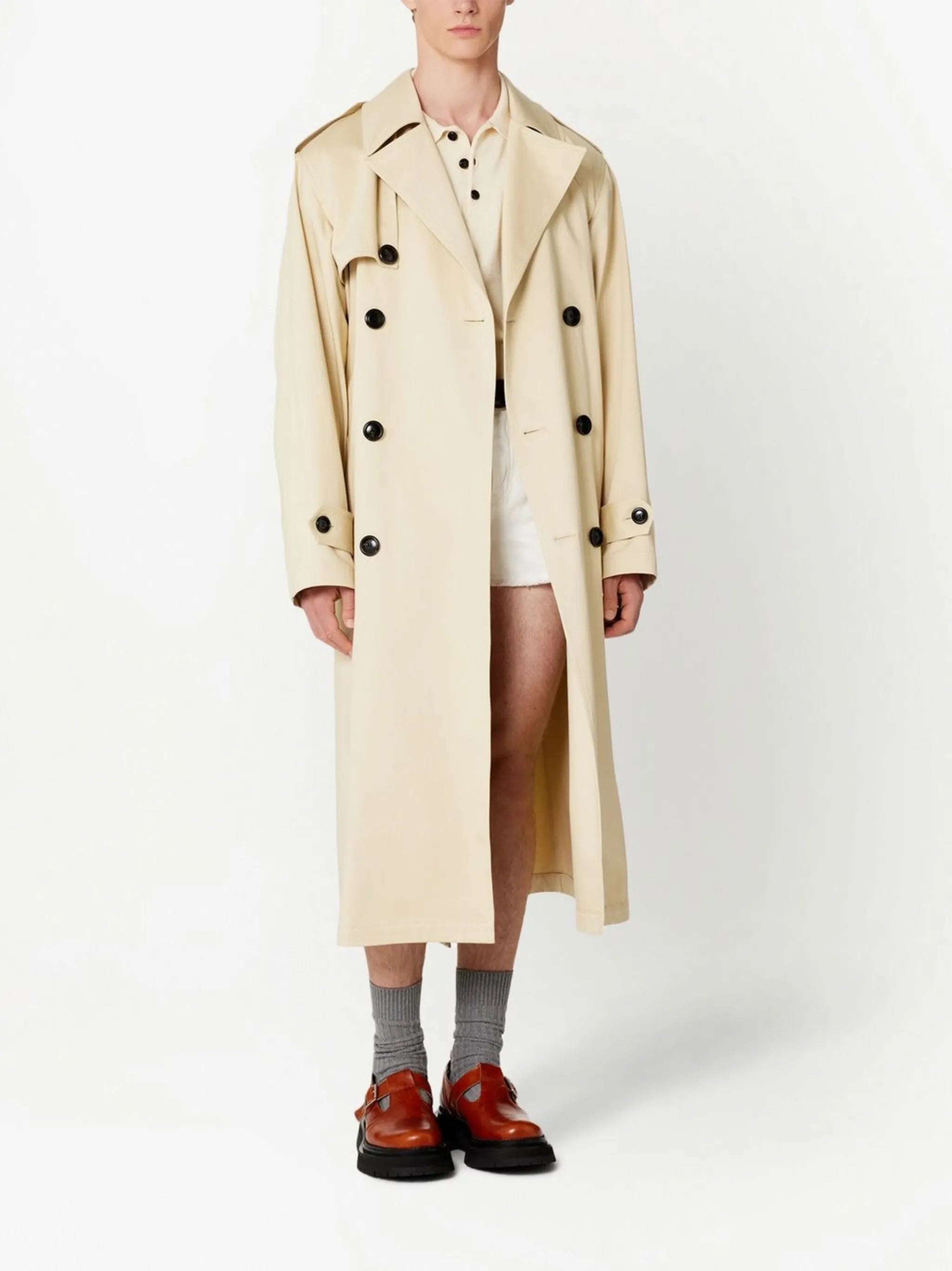 belted double-breasted trench coat