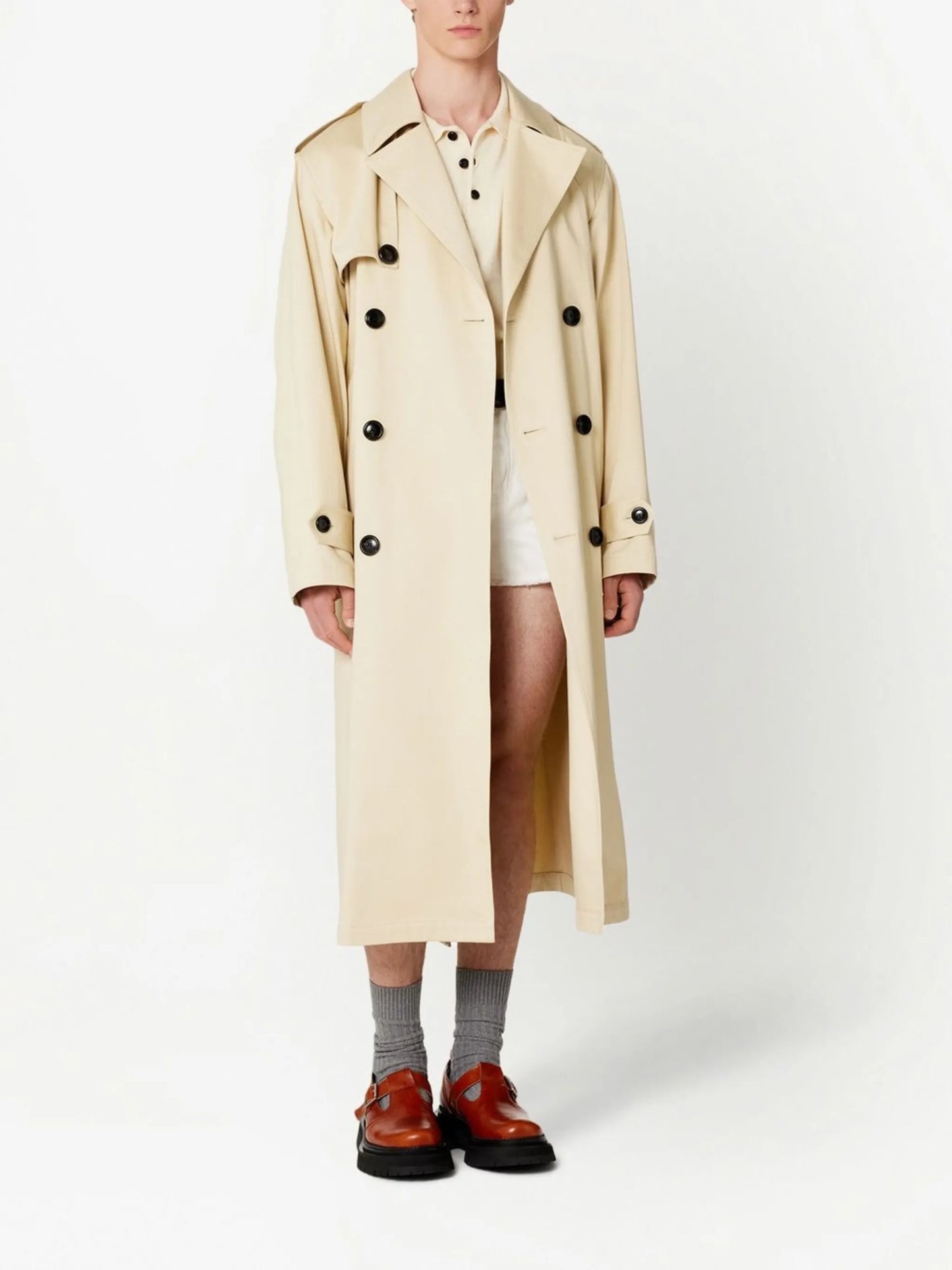 belted double-breasted trench coat