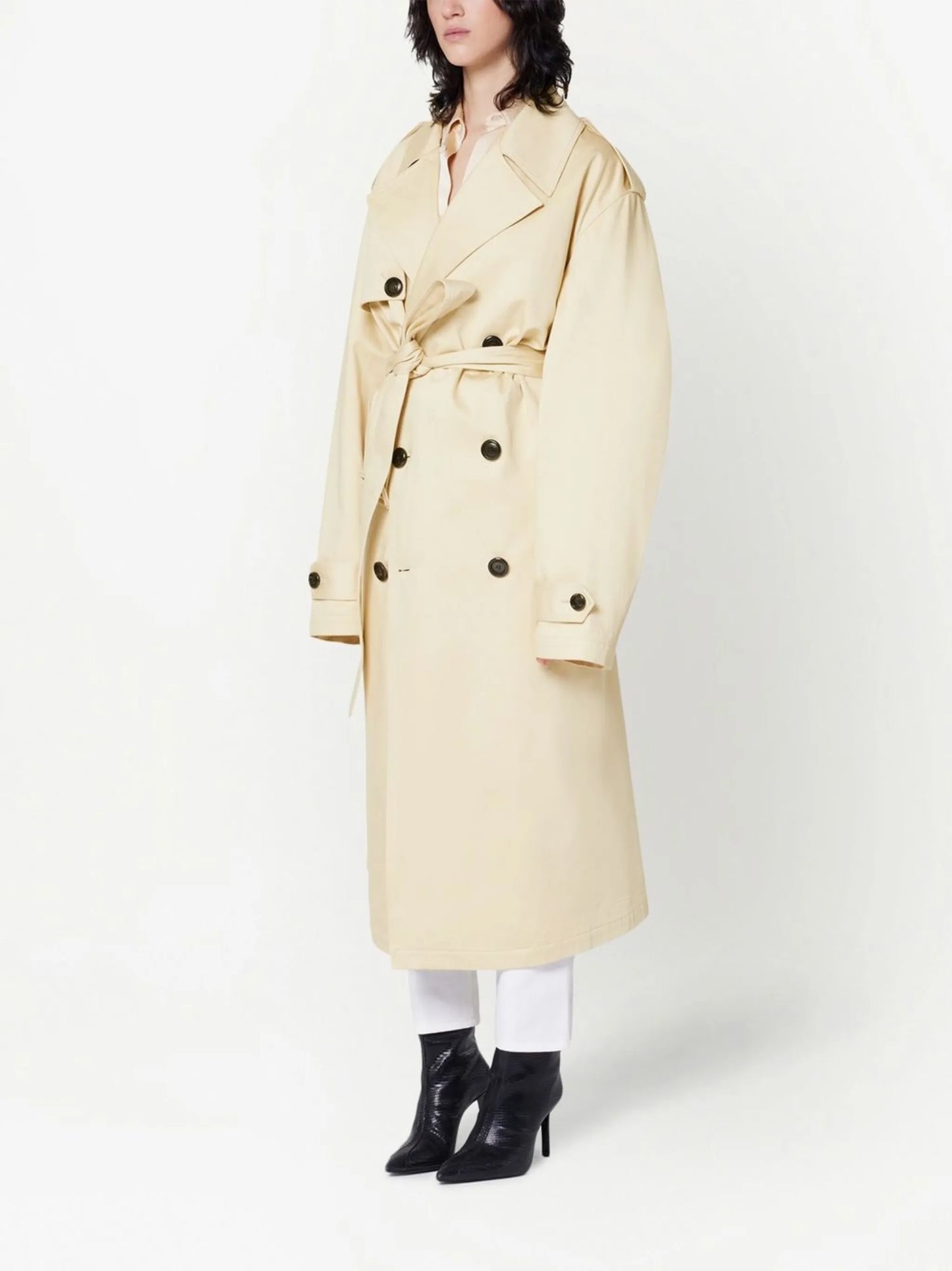 belted double-breasted trench coat