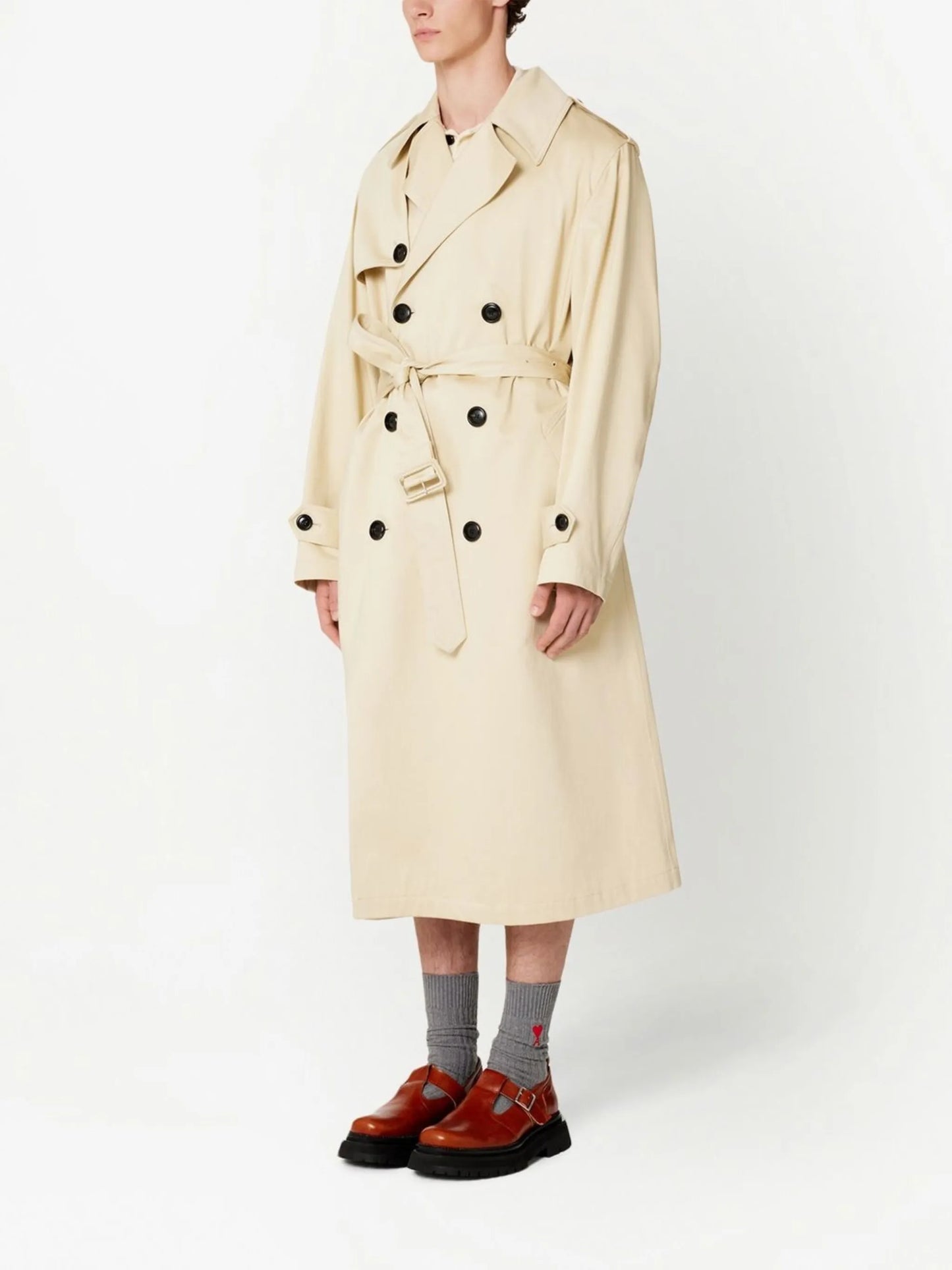 belted double-breasted trench coat