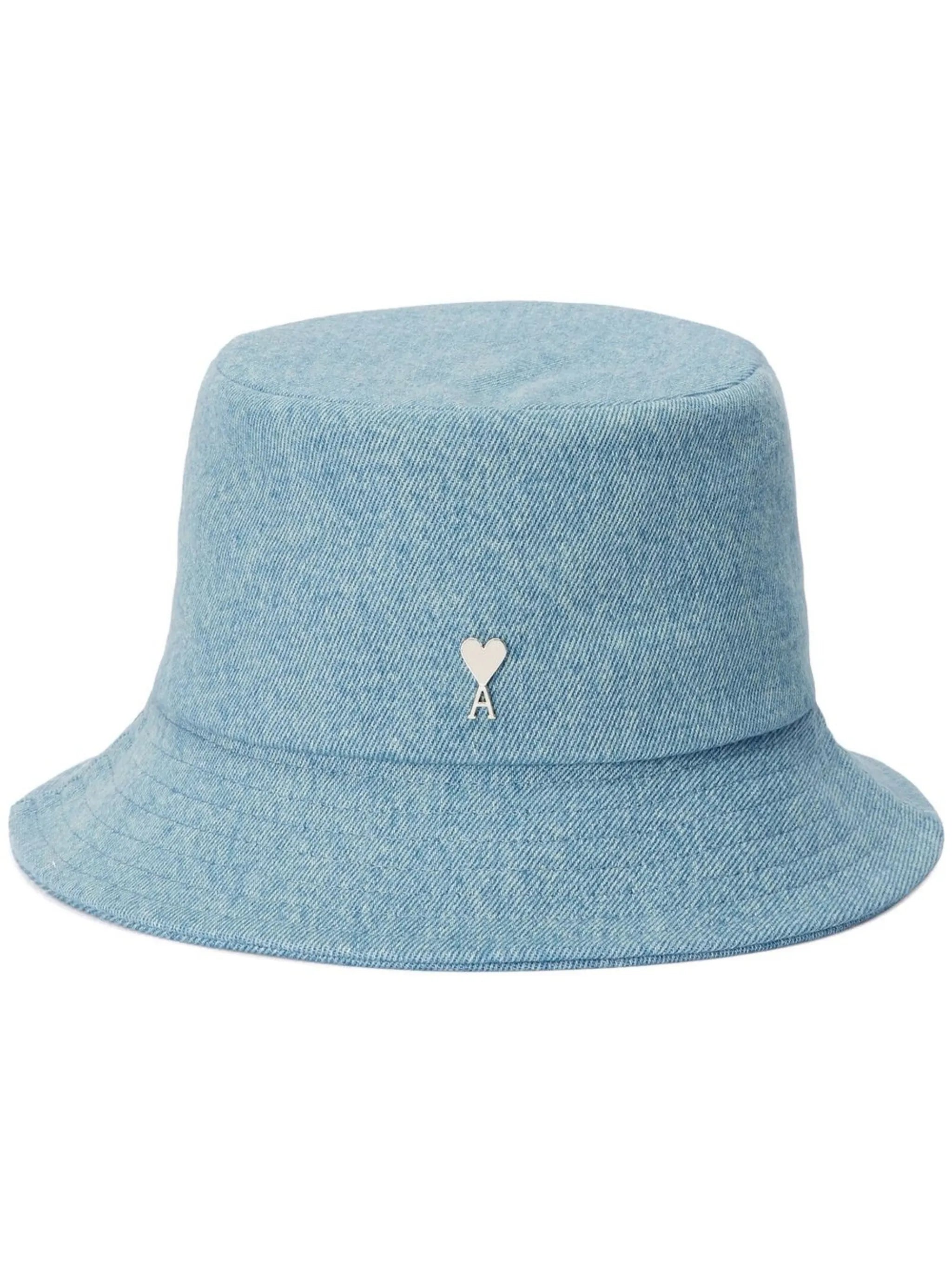 embroidered-logo denim bucket hat