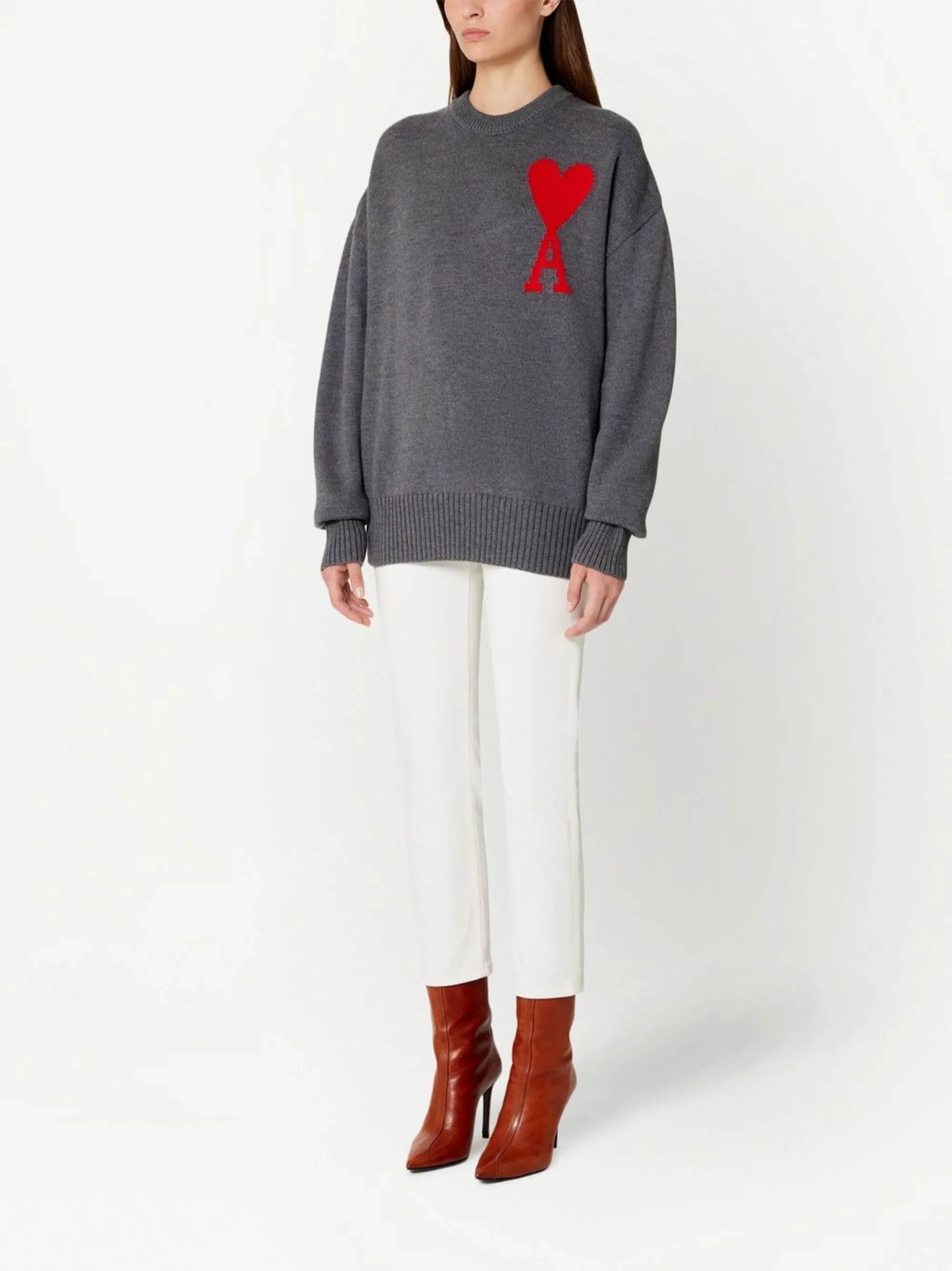 intarsia logo-knit crew neck jumper