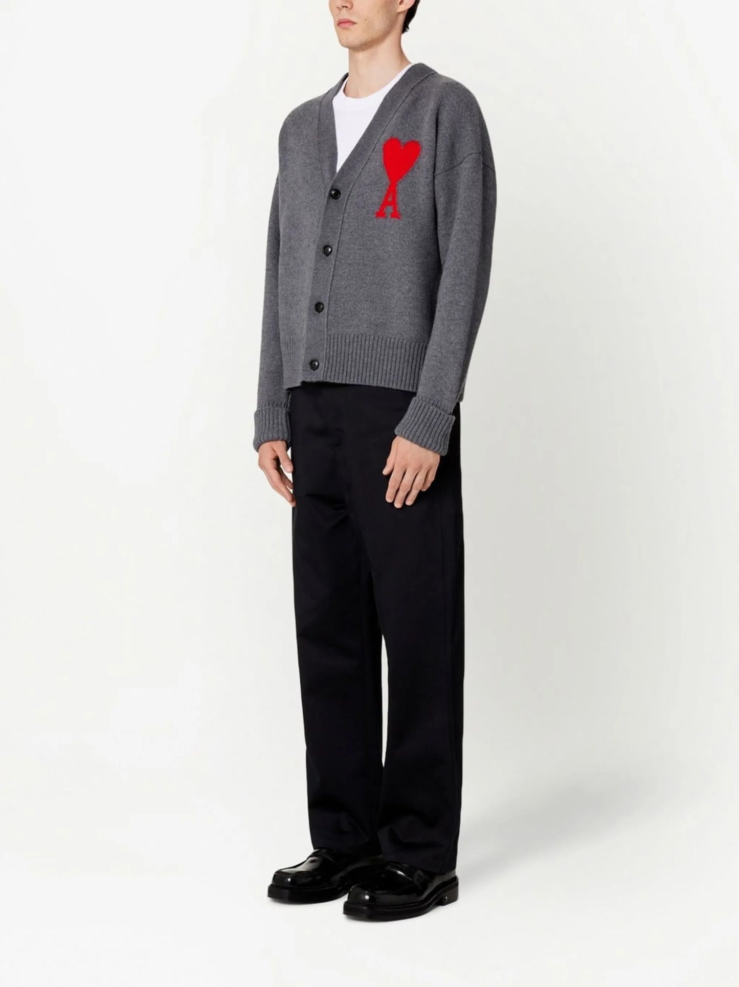 logo-intarsia wool cardigan