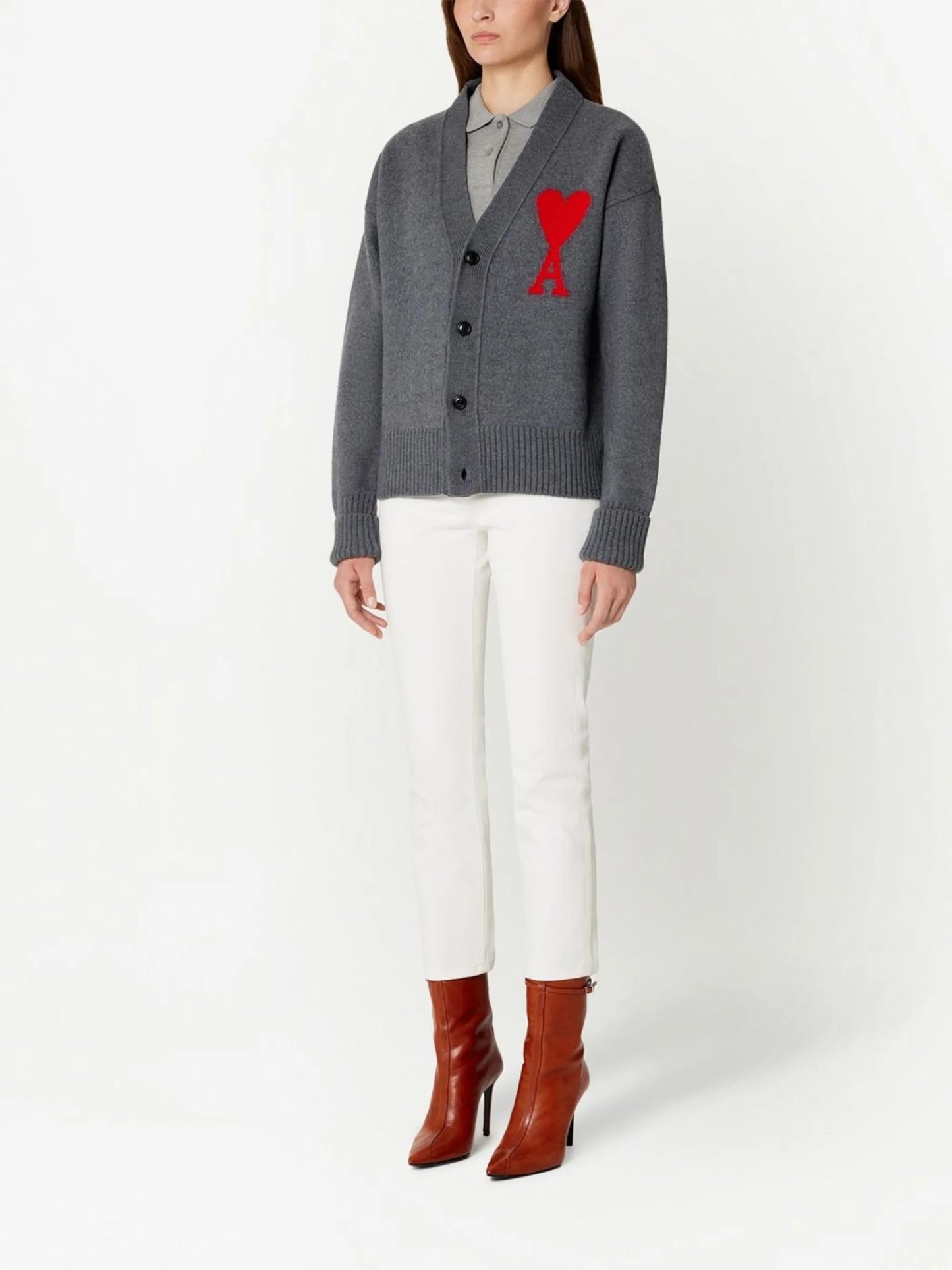 logo-intarsia wool cardigan