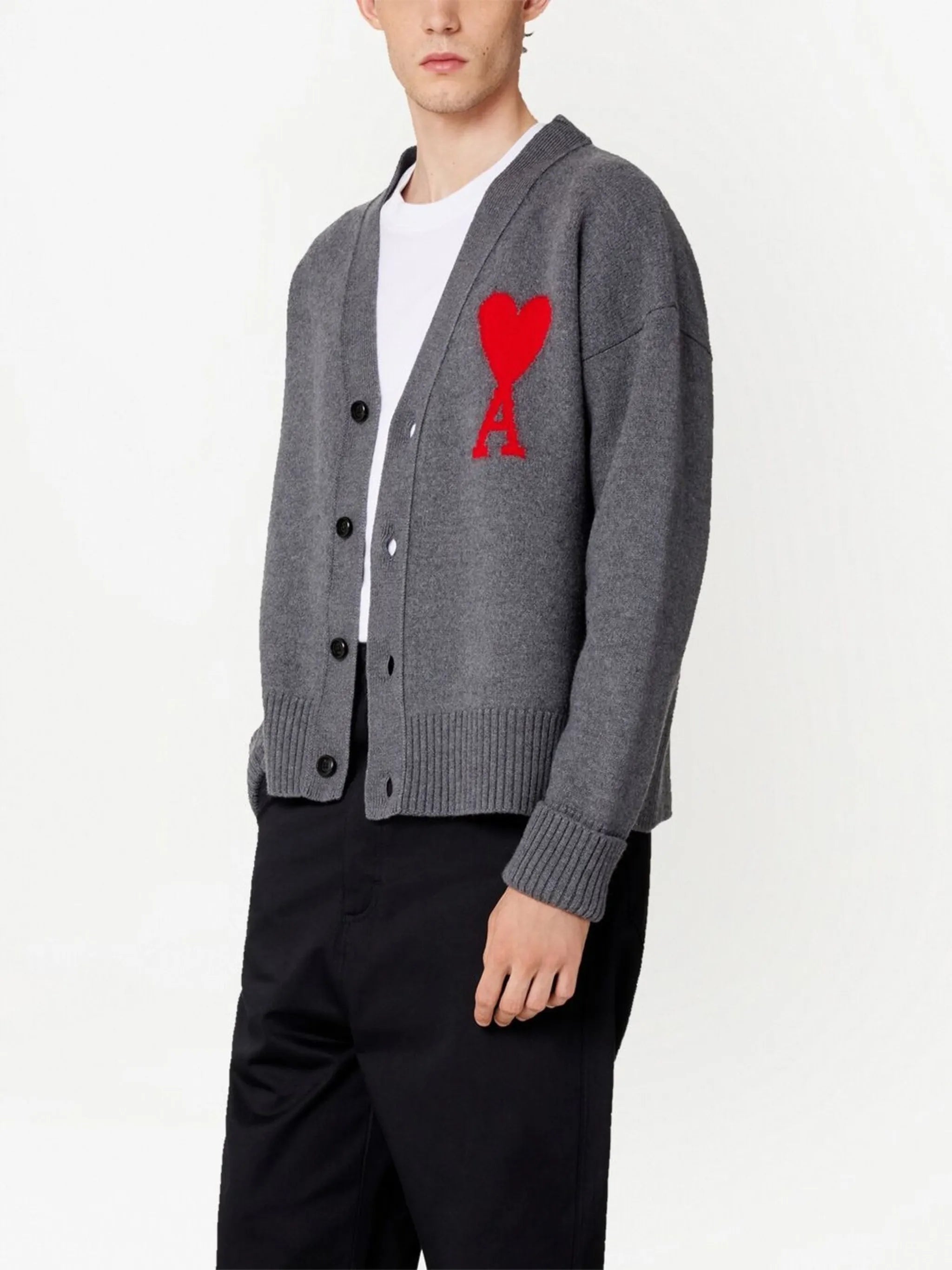 logo-intarsia wool cardigan