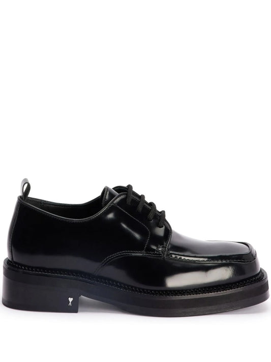 square-toe brushed leather derby shoes