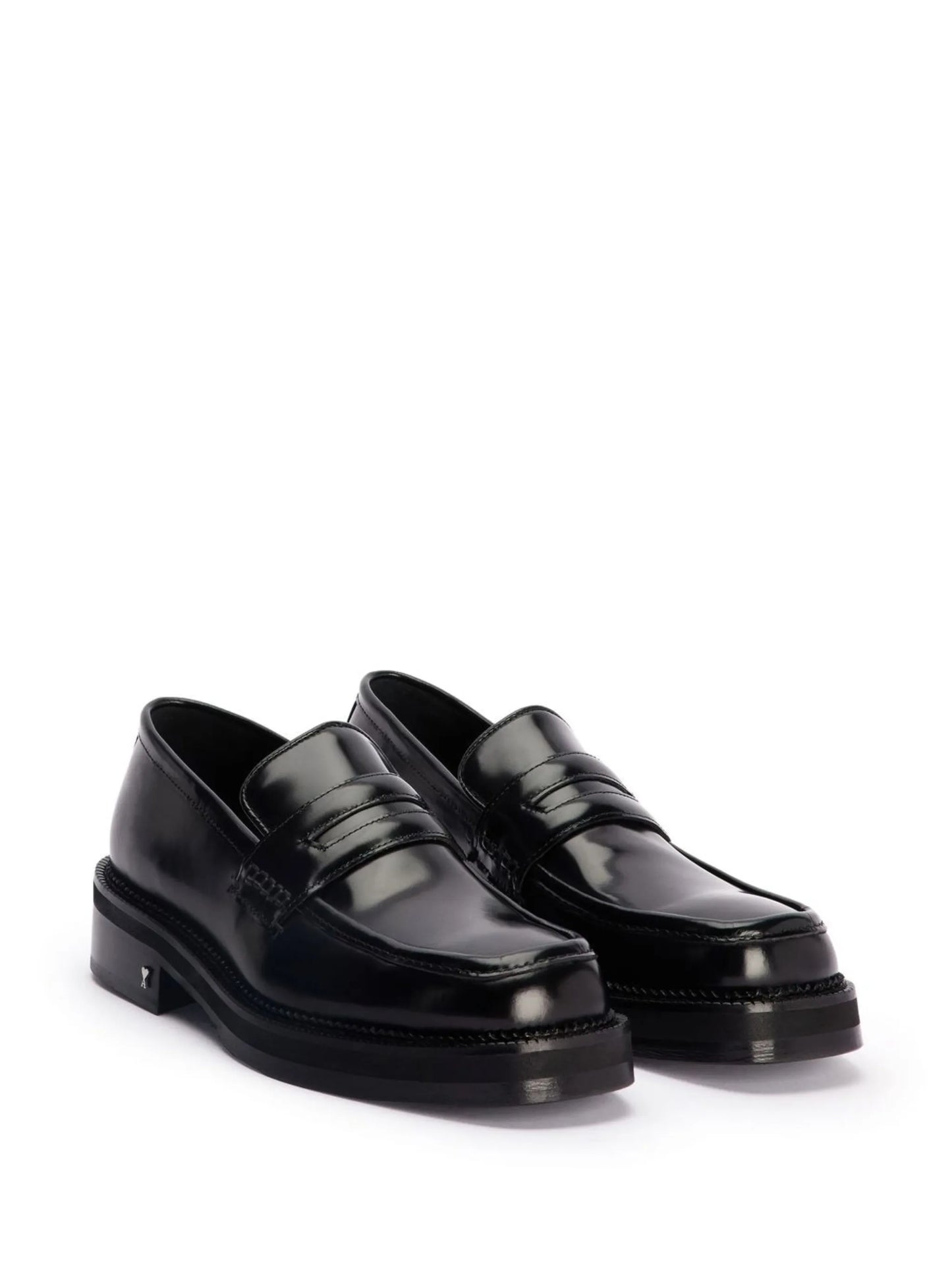square-toe patent-leather loafers