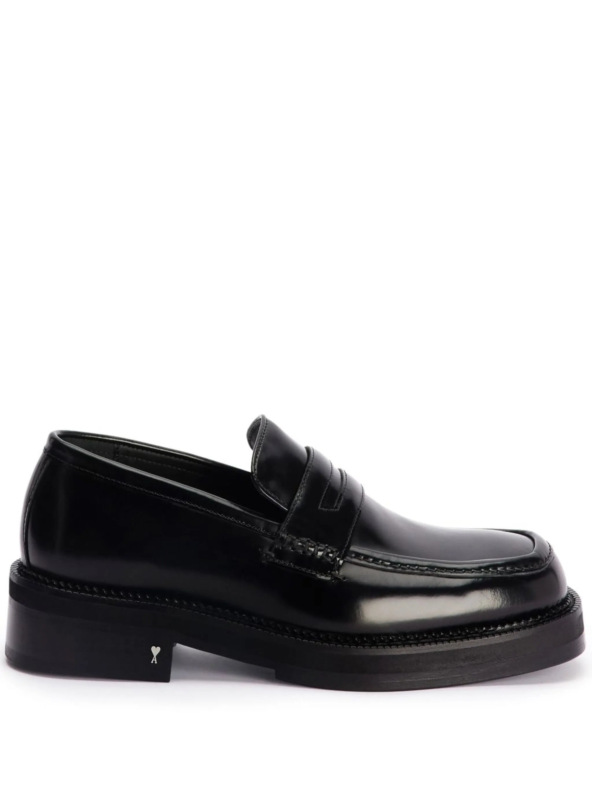 square-toe patent-leather loafers