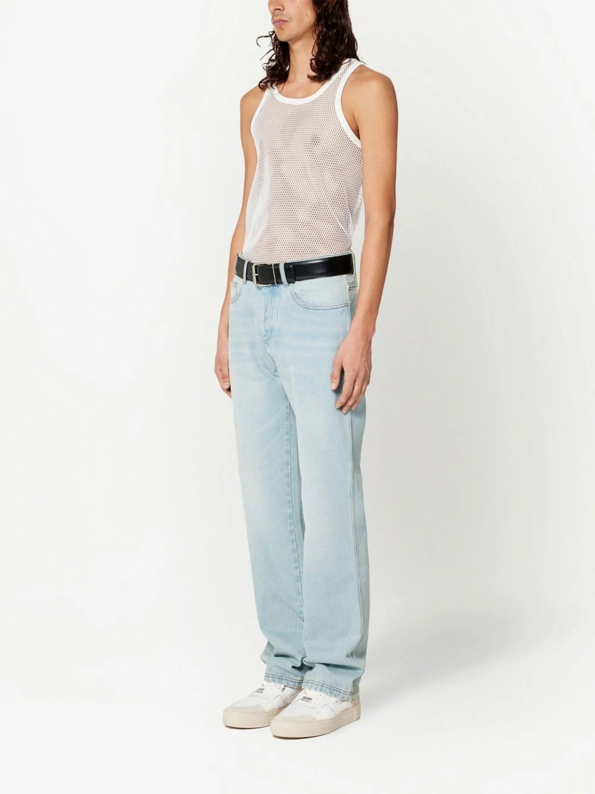 sleeveless open-knit tank top