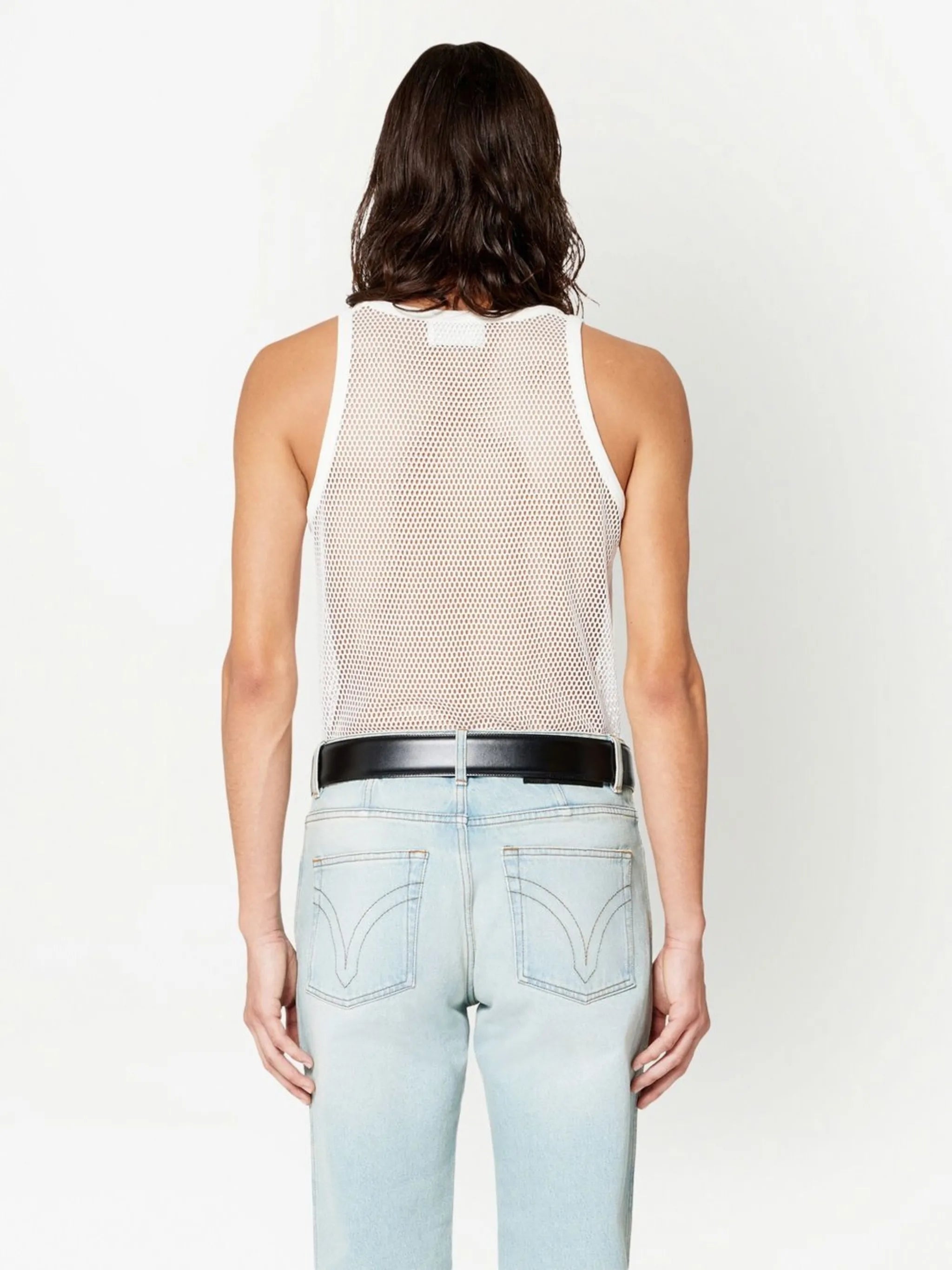 sleeveless open-knit tank top