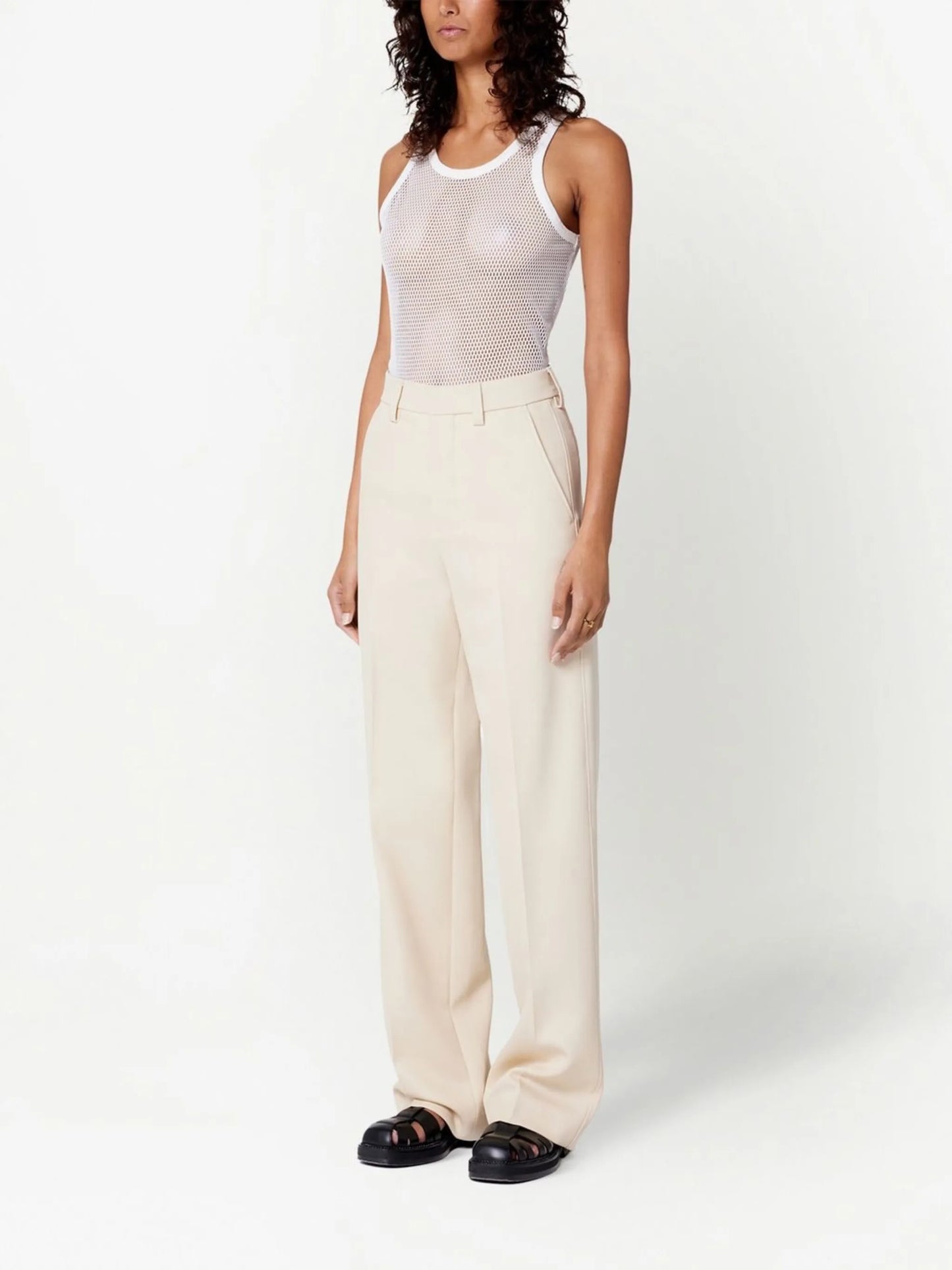 sleeveless open-knit tank top