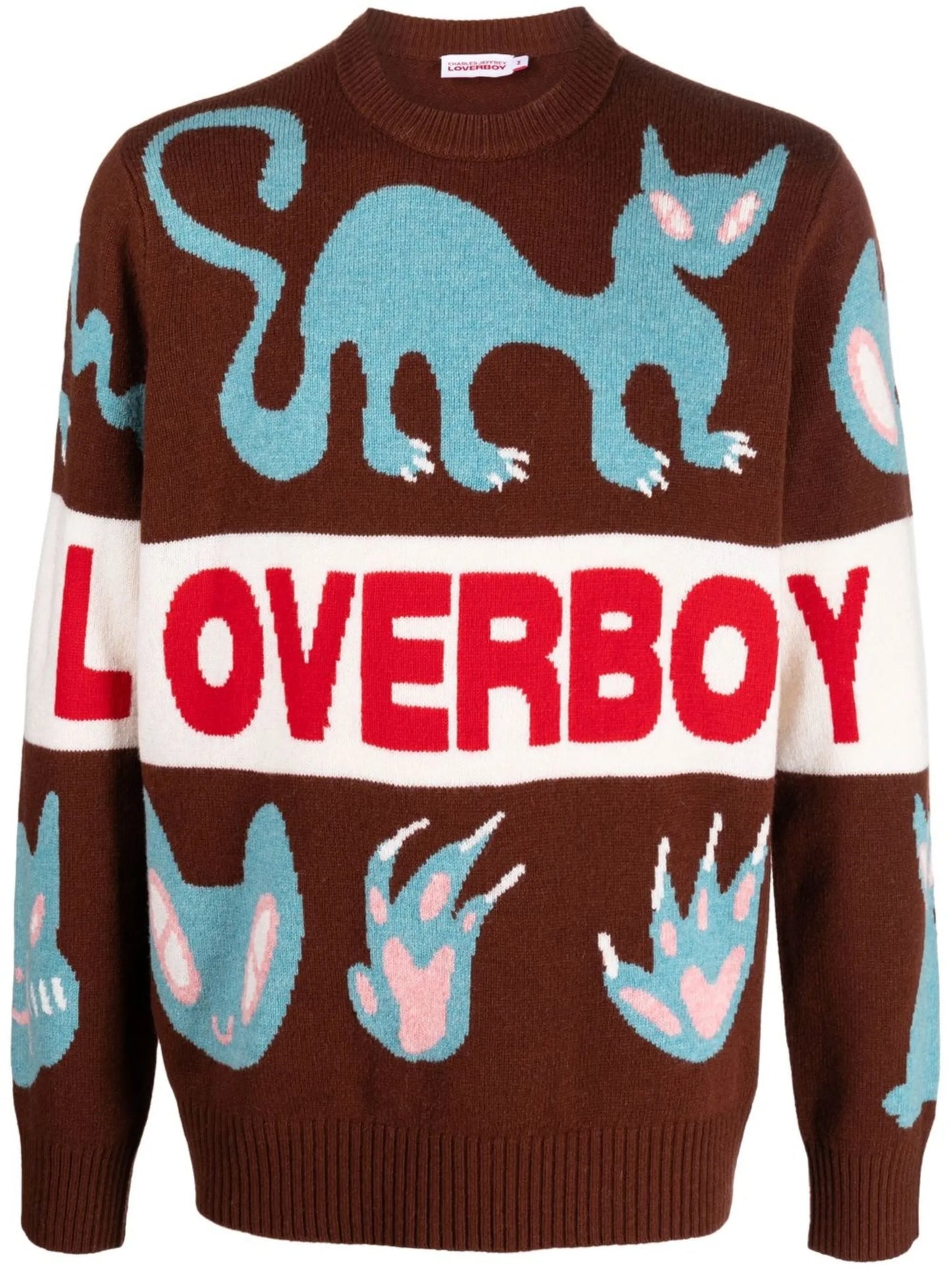 Loverboy cat-motif intarsia jumper