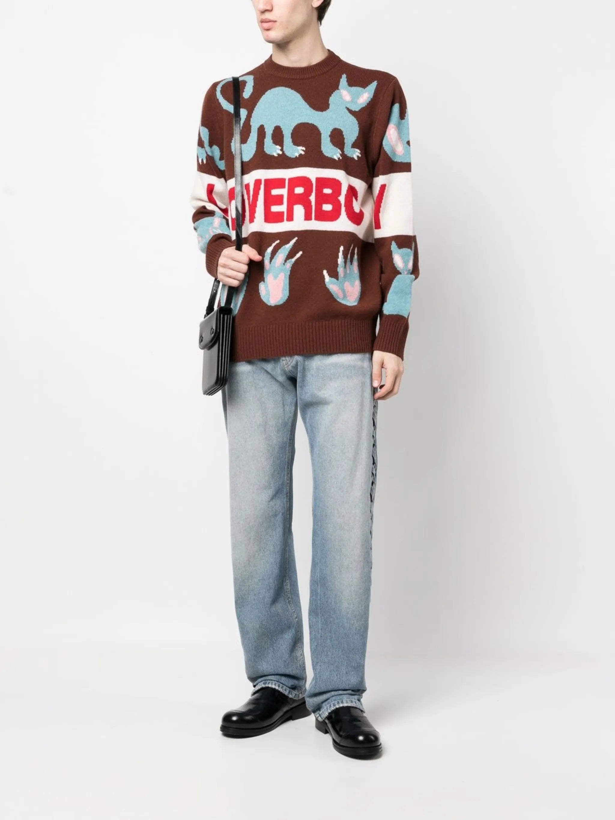 Loverboy cat-motif intarsia jumper