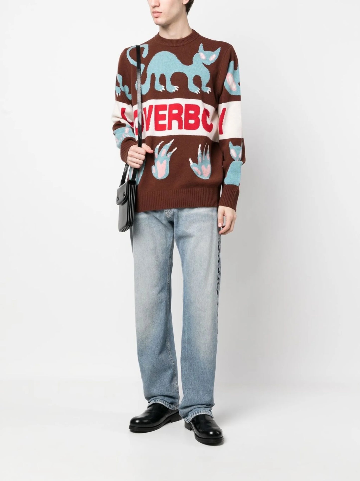 Loverboy cat-motif intarsia jumper
