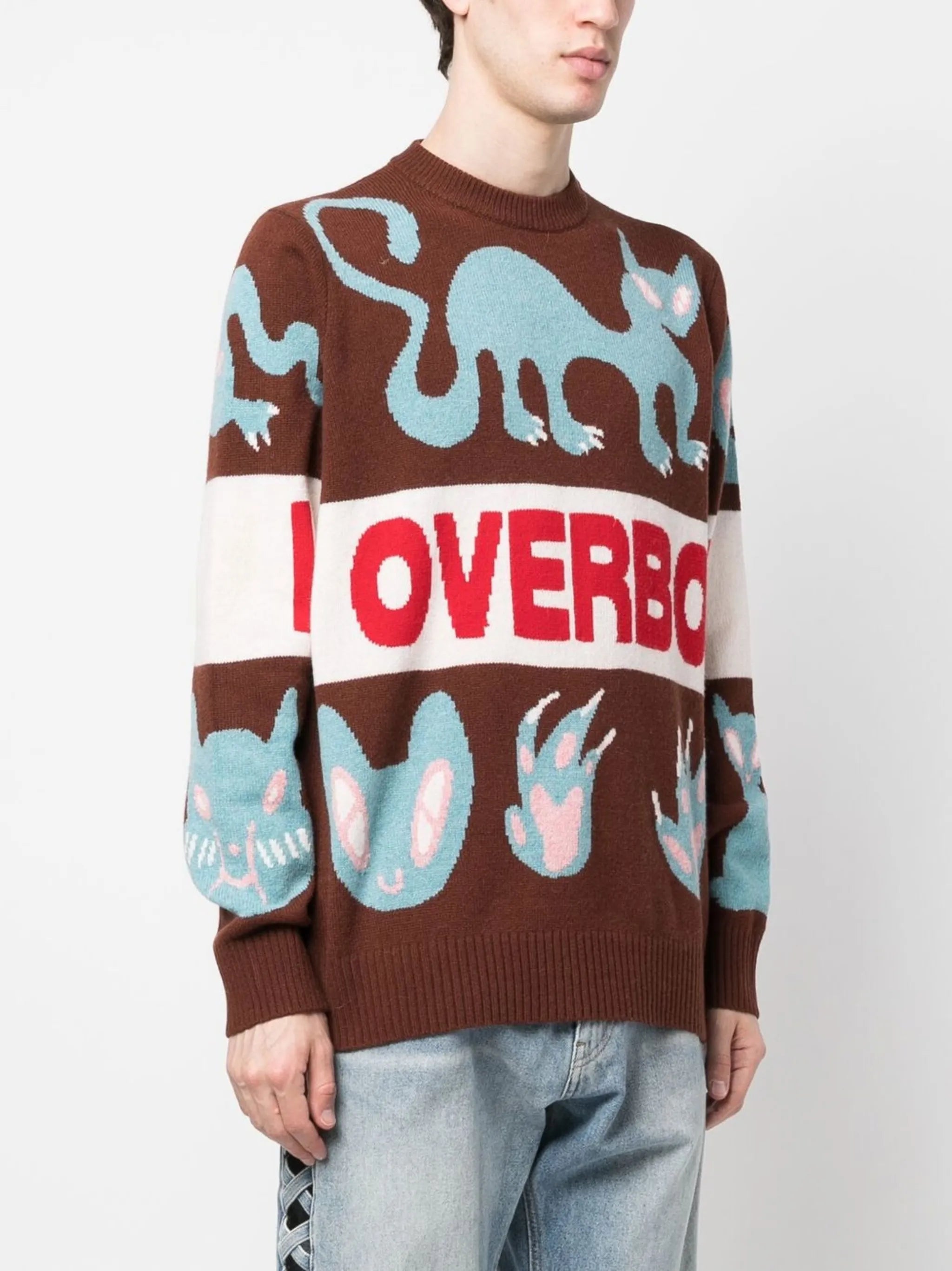 Loverboy cat-motif intarsia jumper