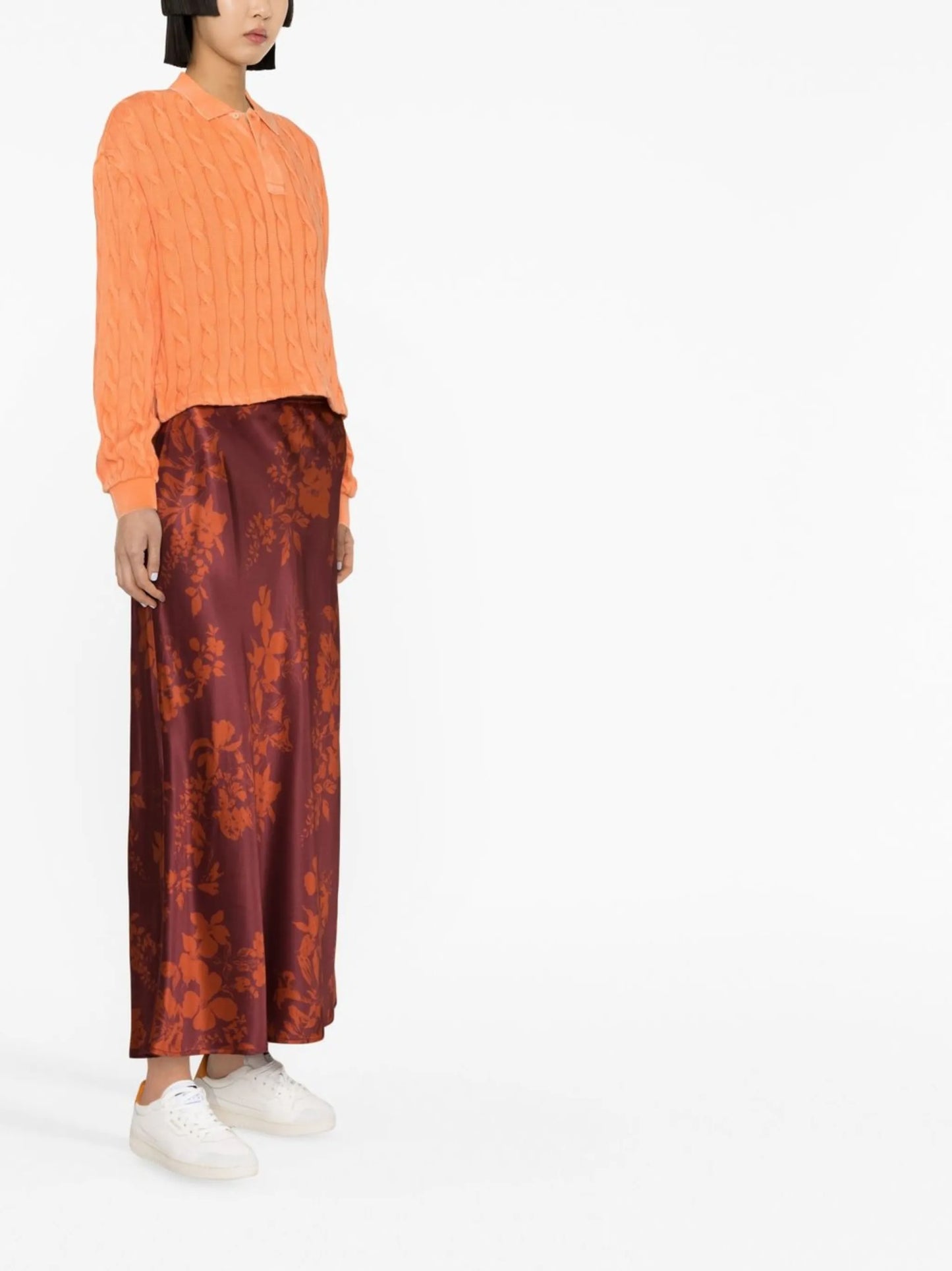 cable-knit polo jumper