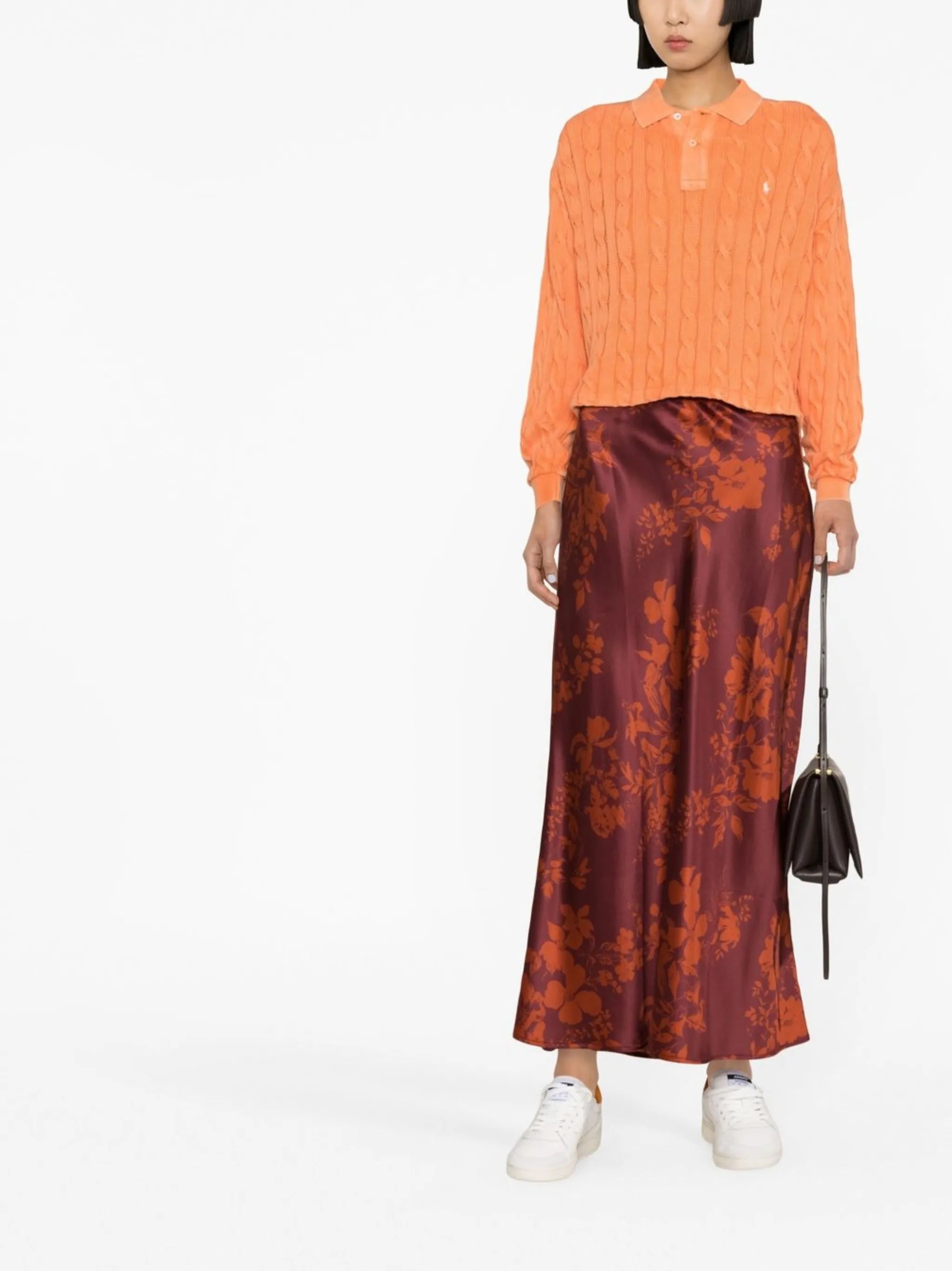 cable-knit polo jumper
