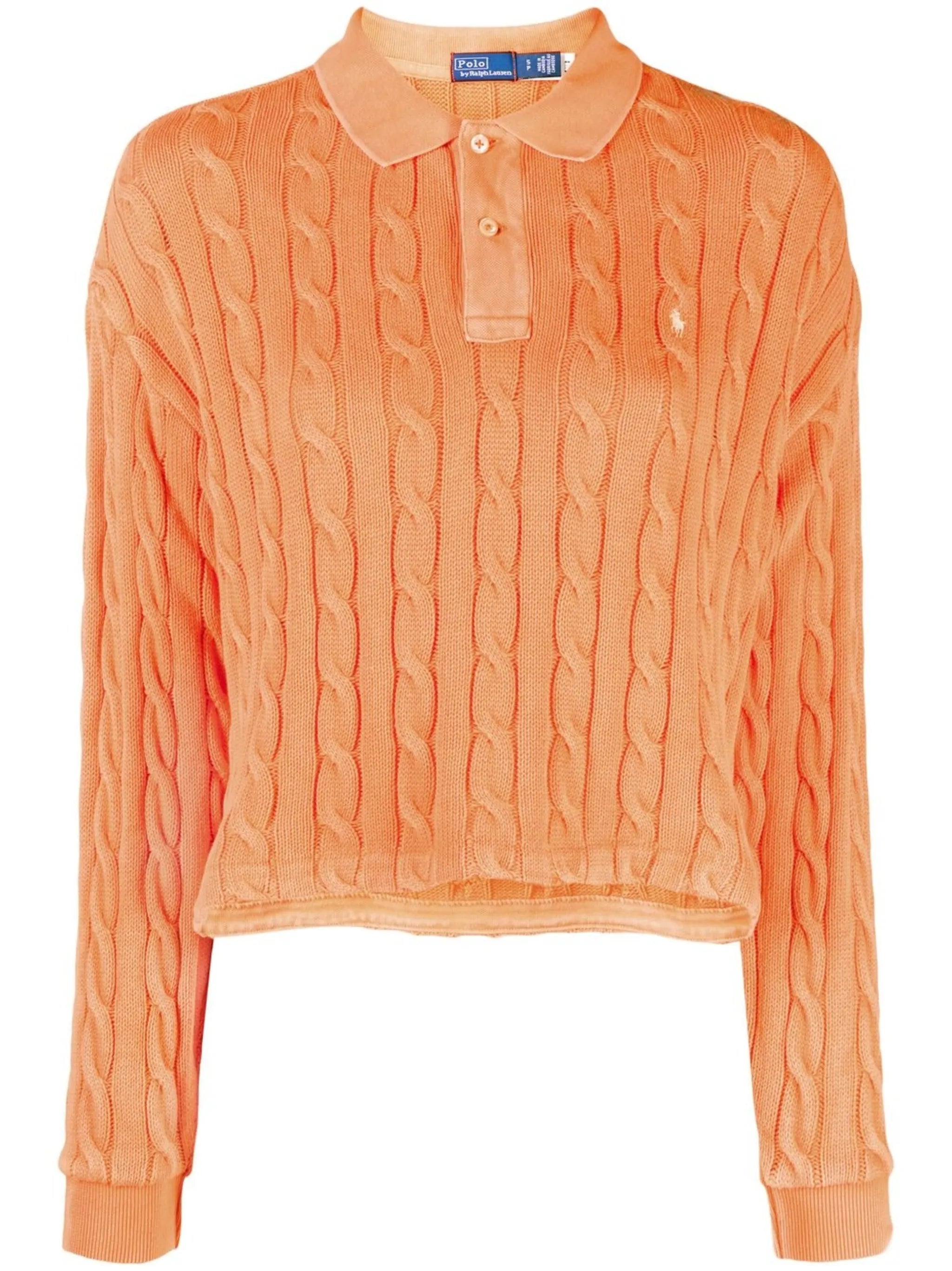 cable-knit polo jumper