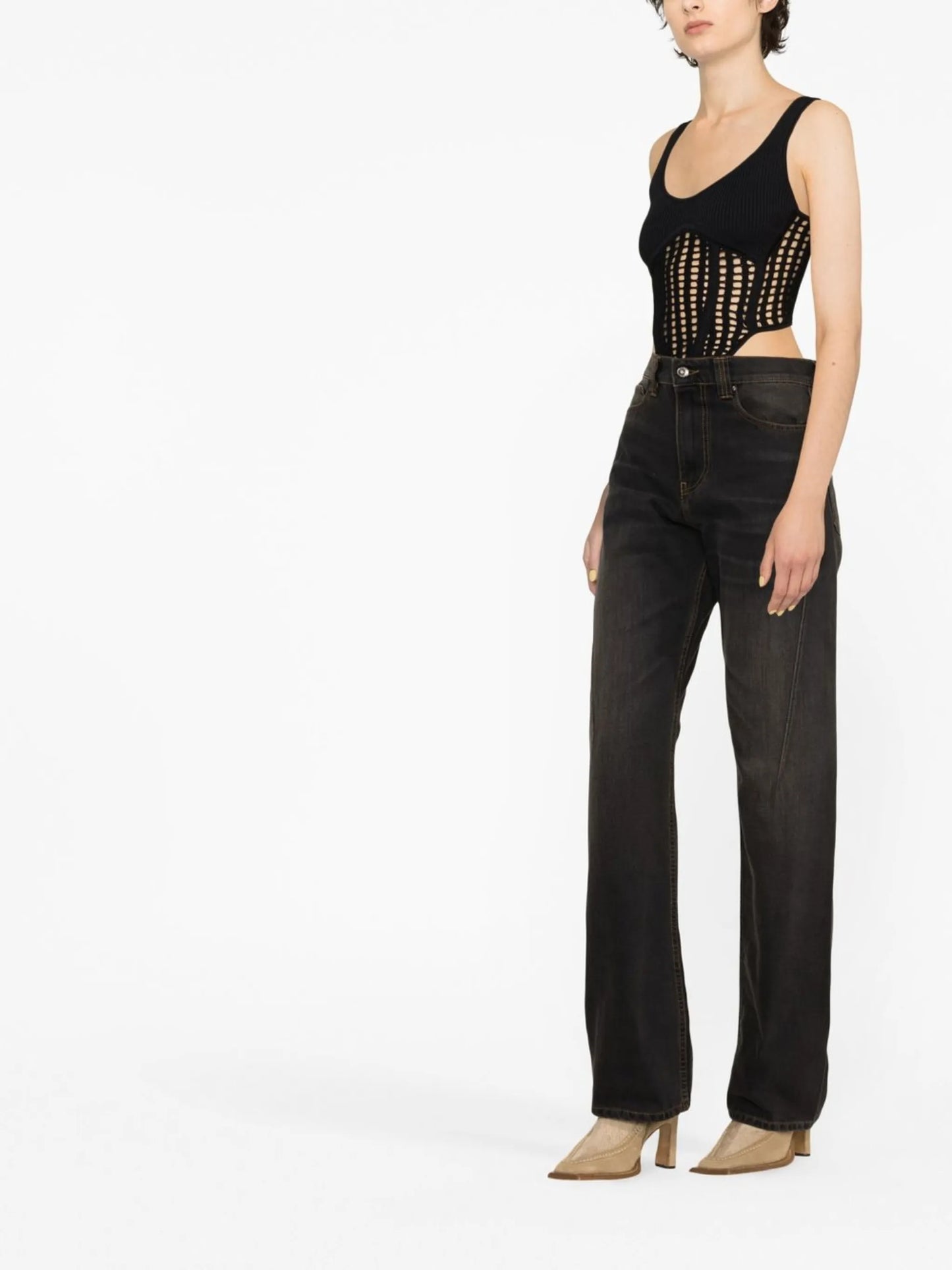 seam-detail wide-leg jeans