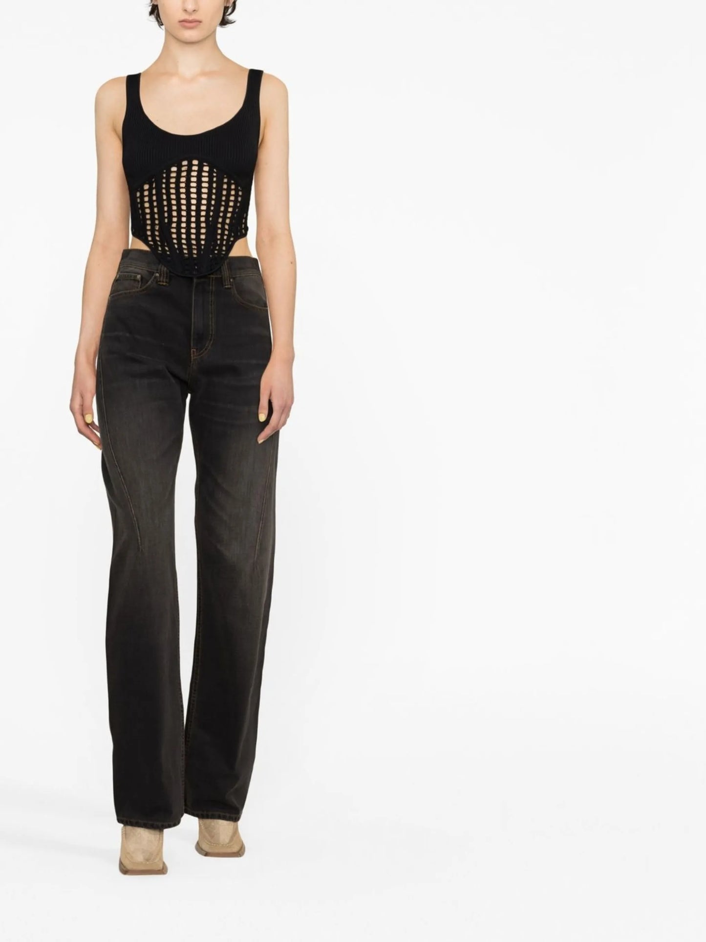 seam-detail wide-leg jeans