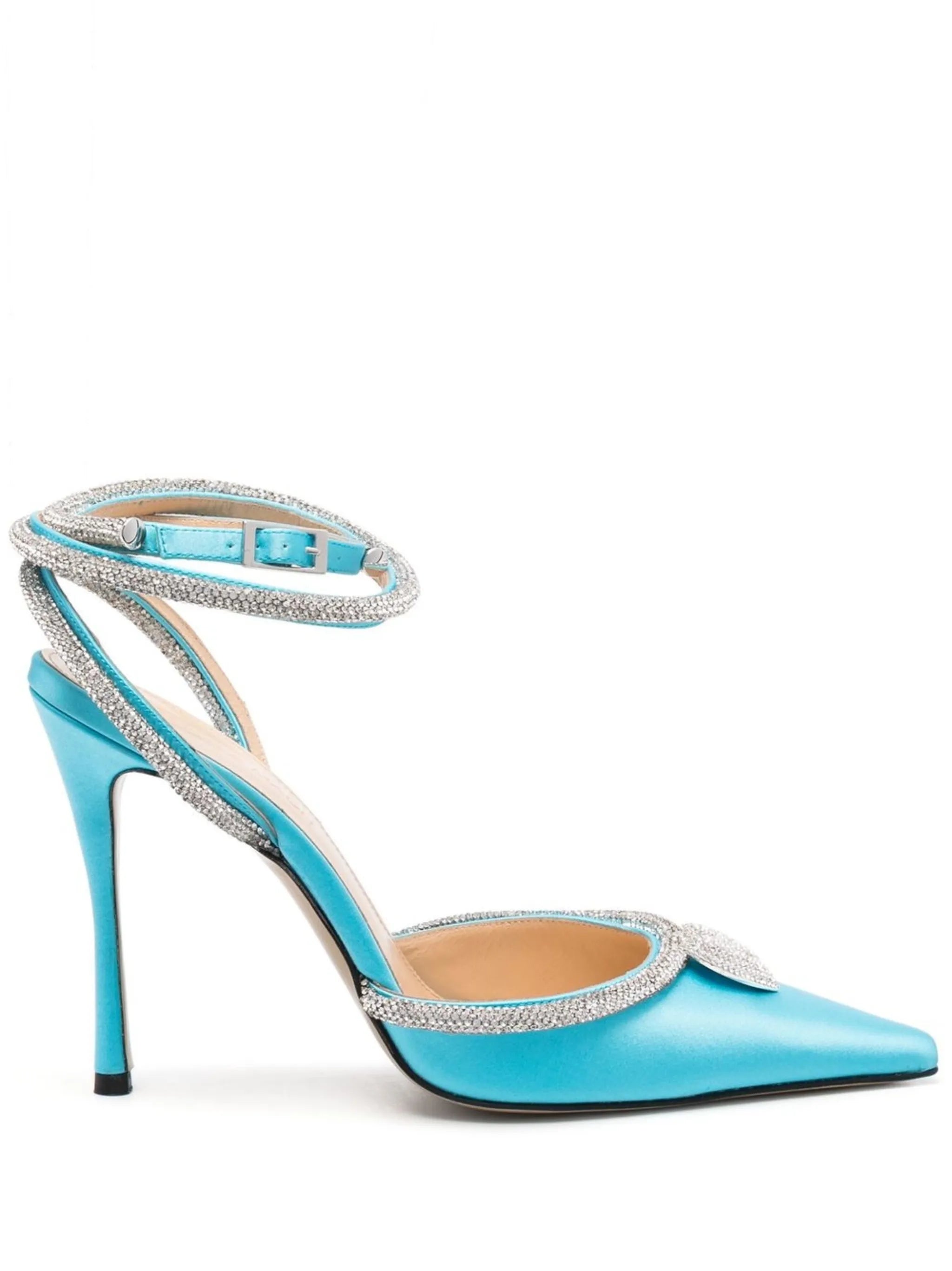 Crystal Heart 110mm satin pumps