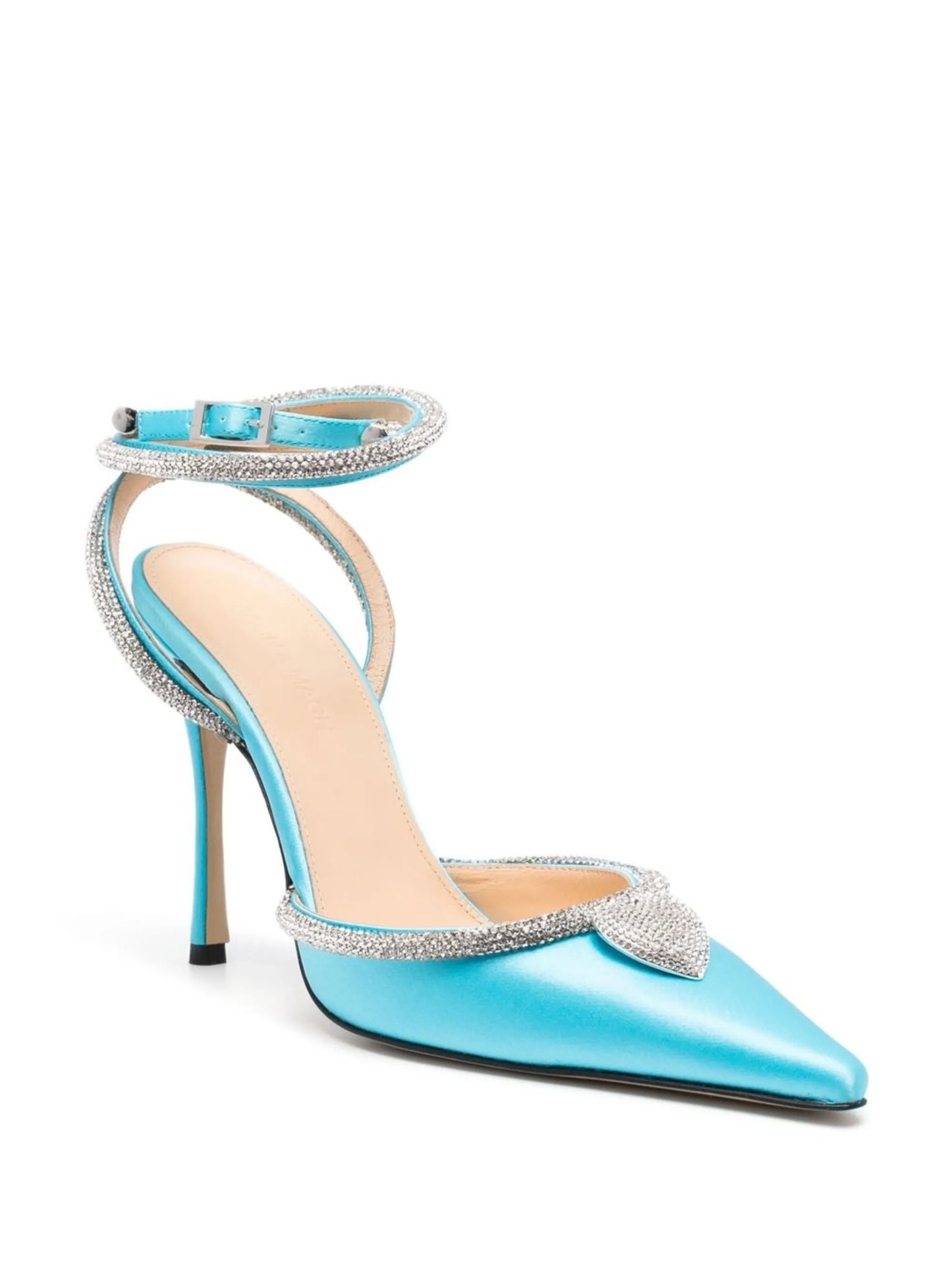 Crystal Heart 110mm satin pumps