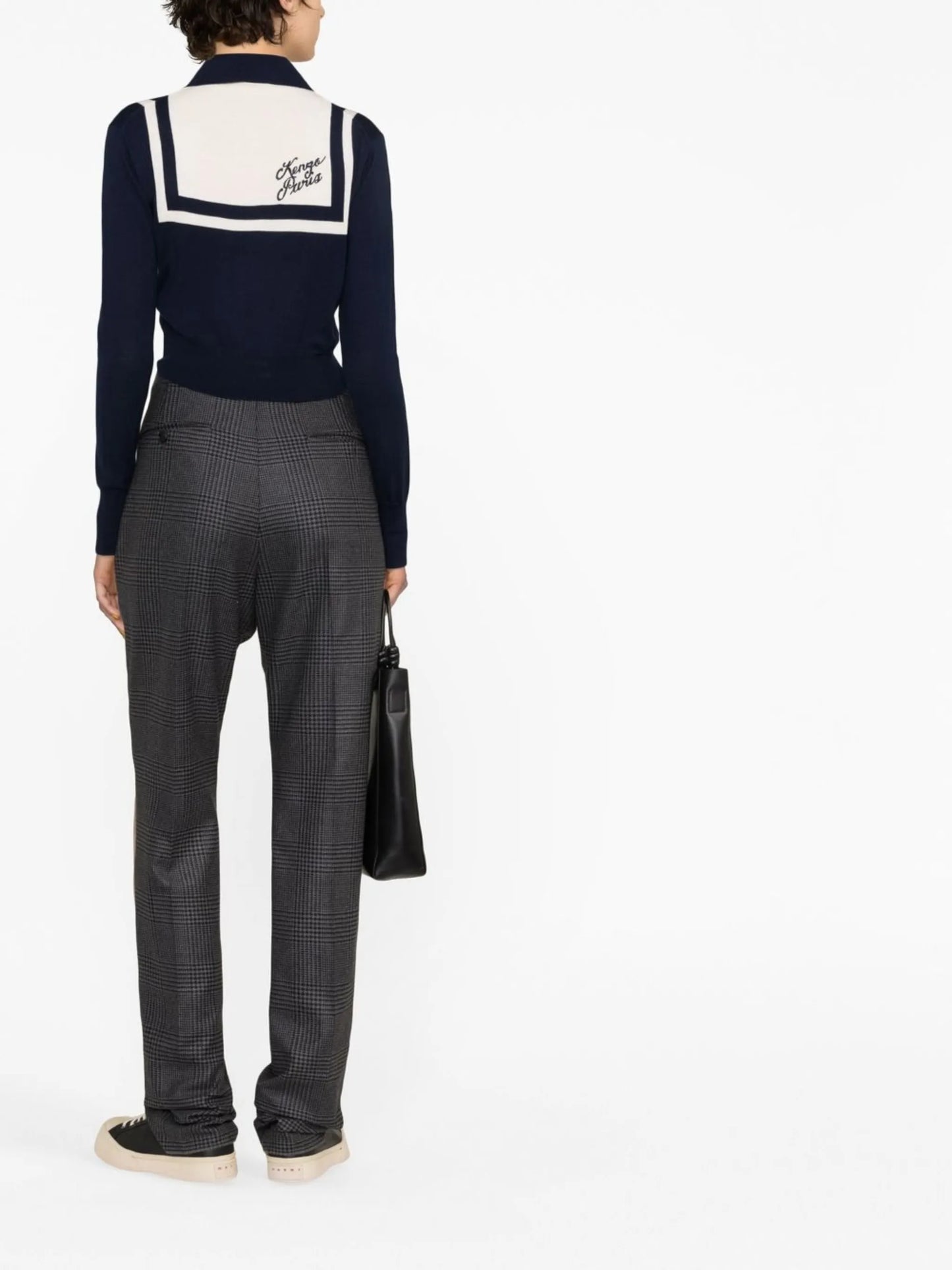 stripe-trim wool polo top