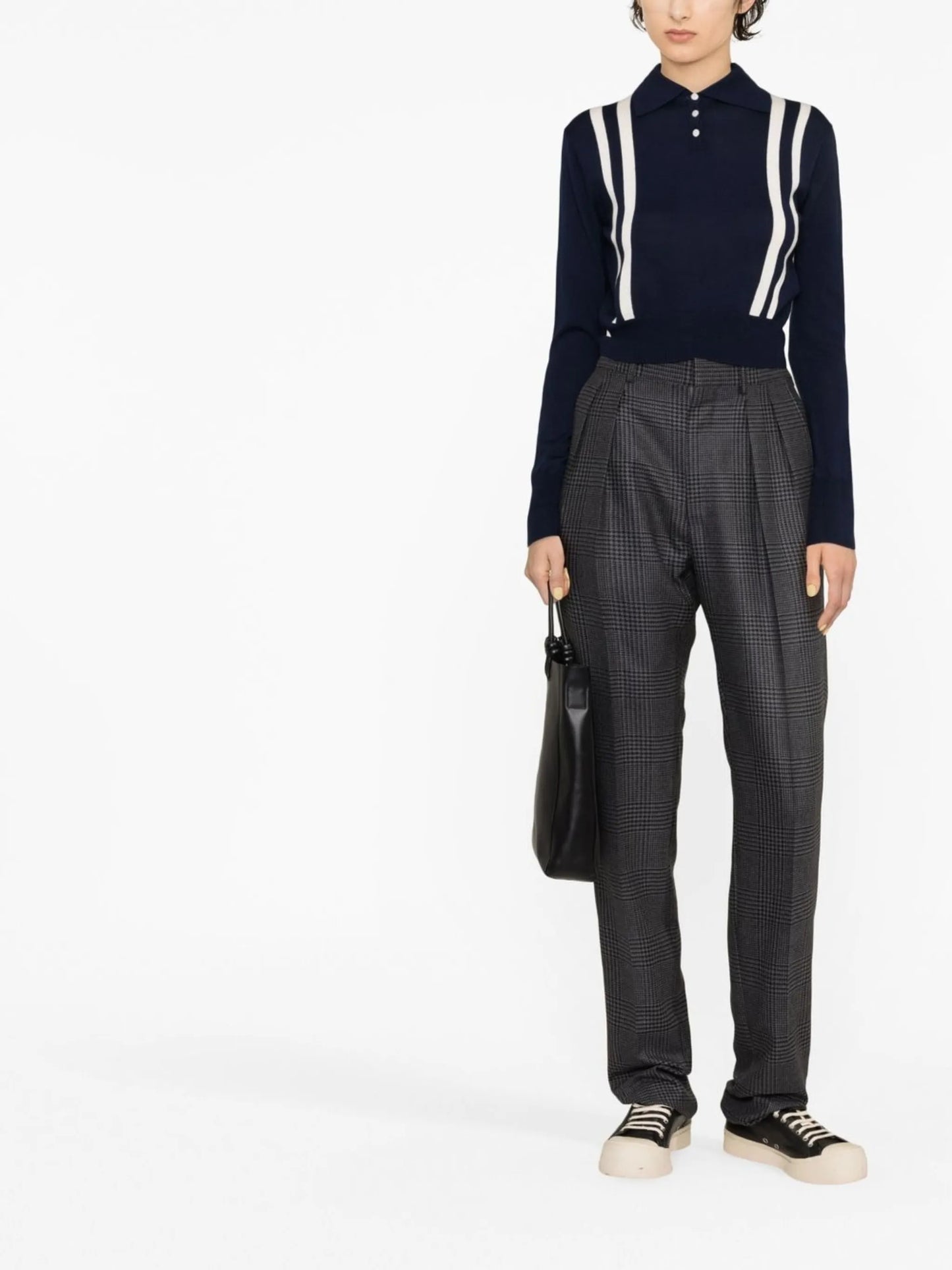 stripe-trim wool polo top