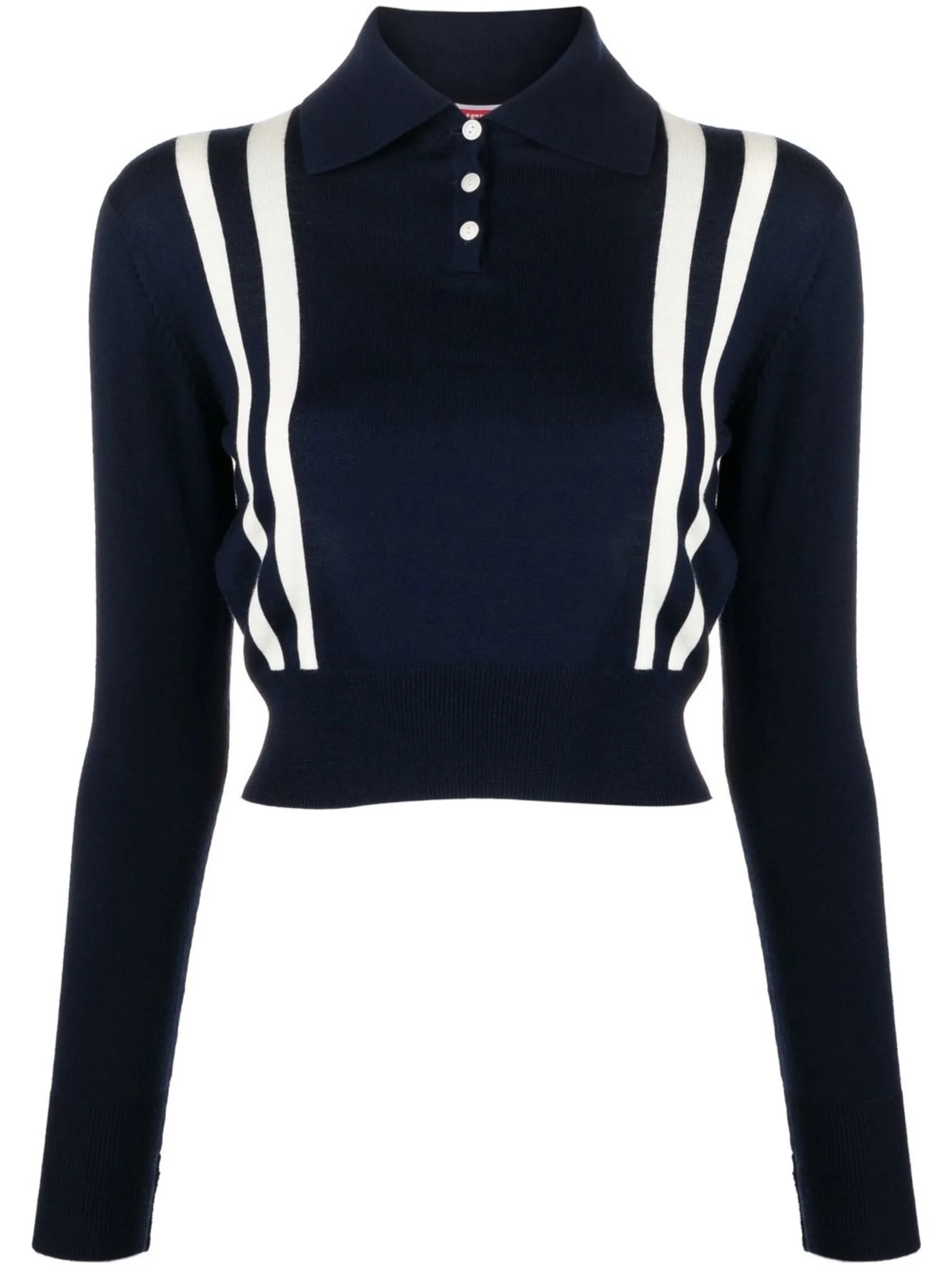 stripe-trim wool polo top