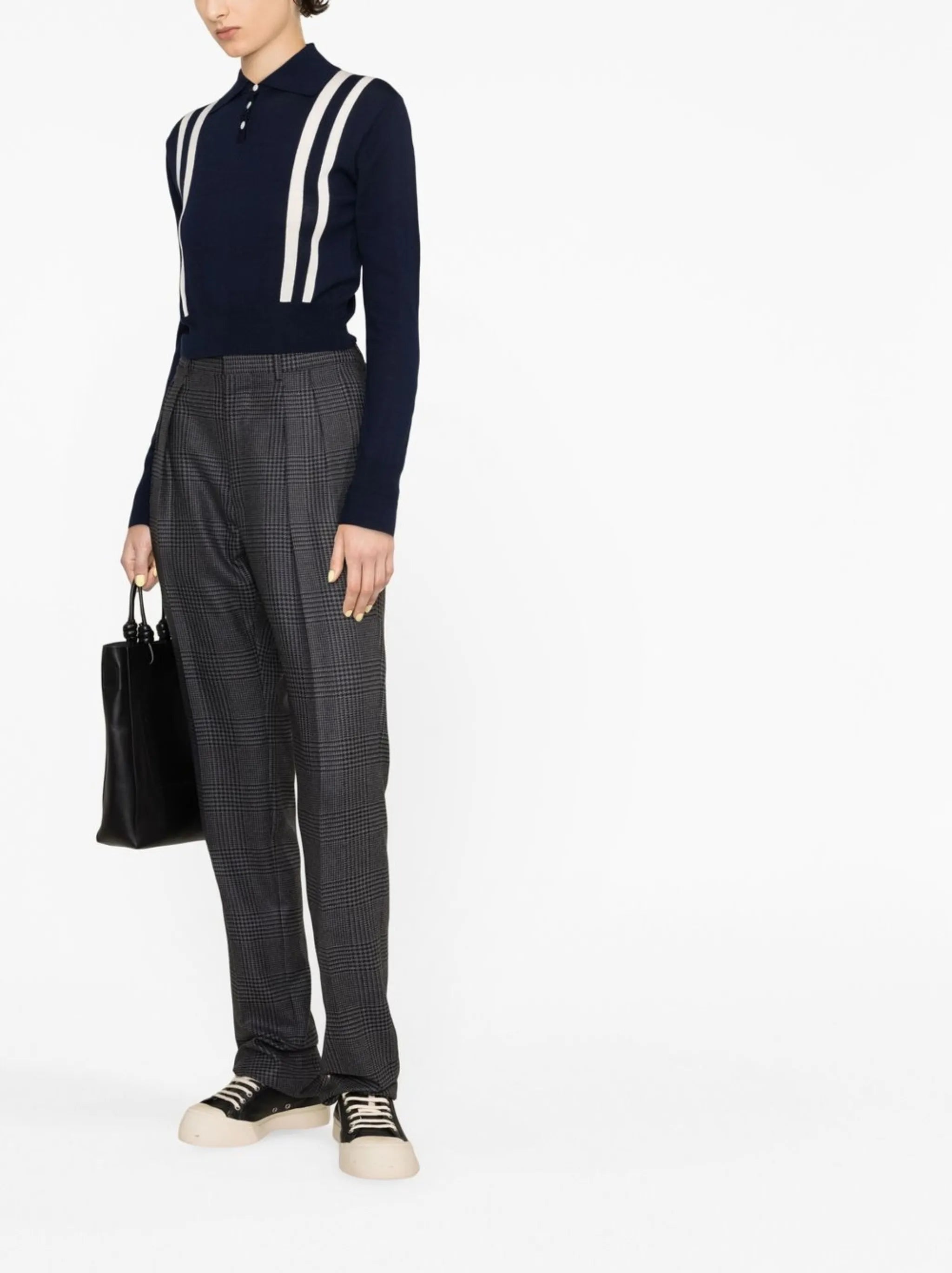 stripe-trim wool polo top