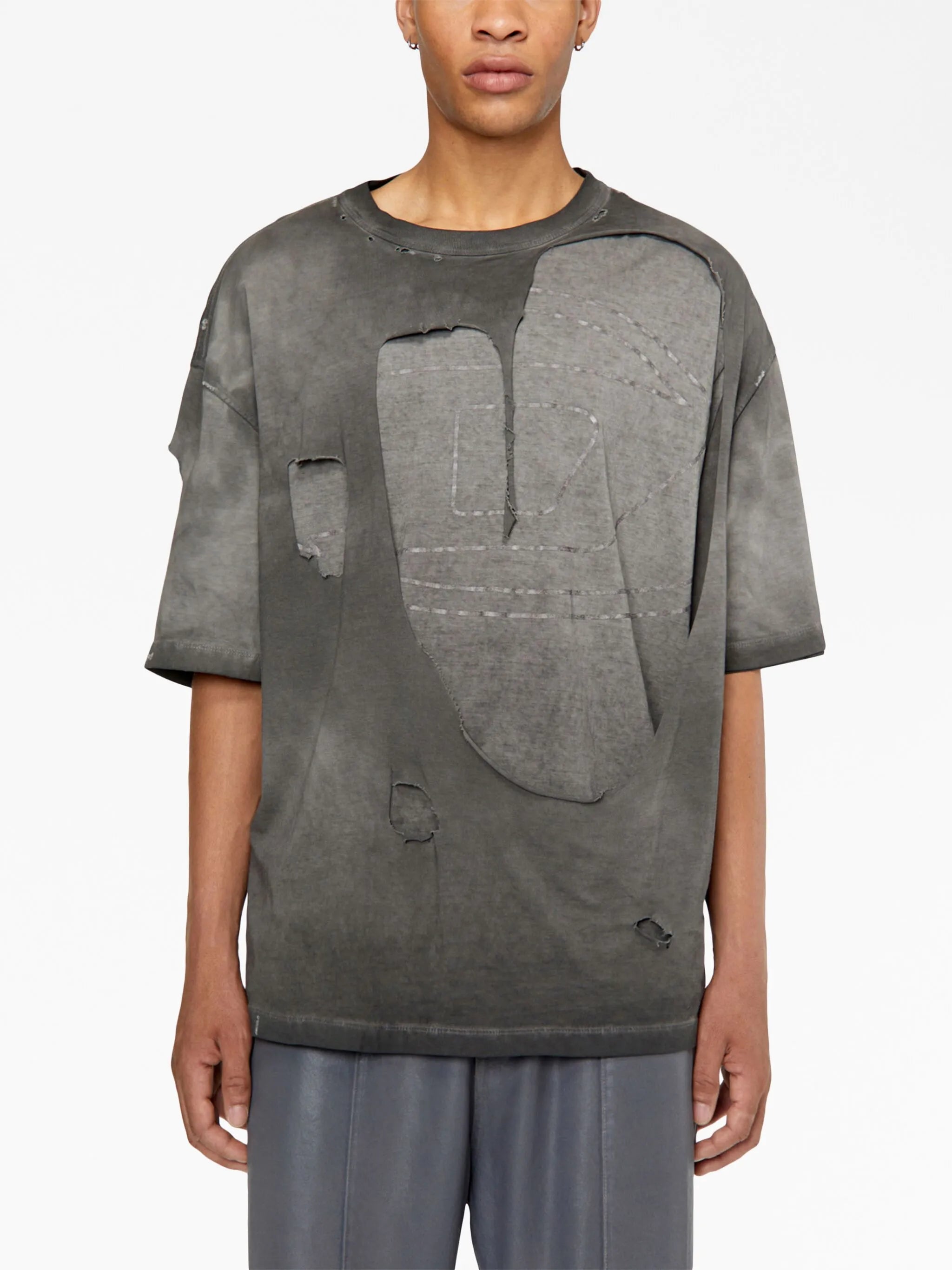 ripped-detail layered cotton T-shirt